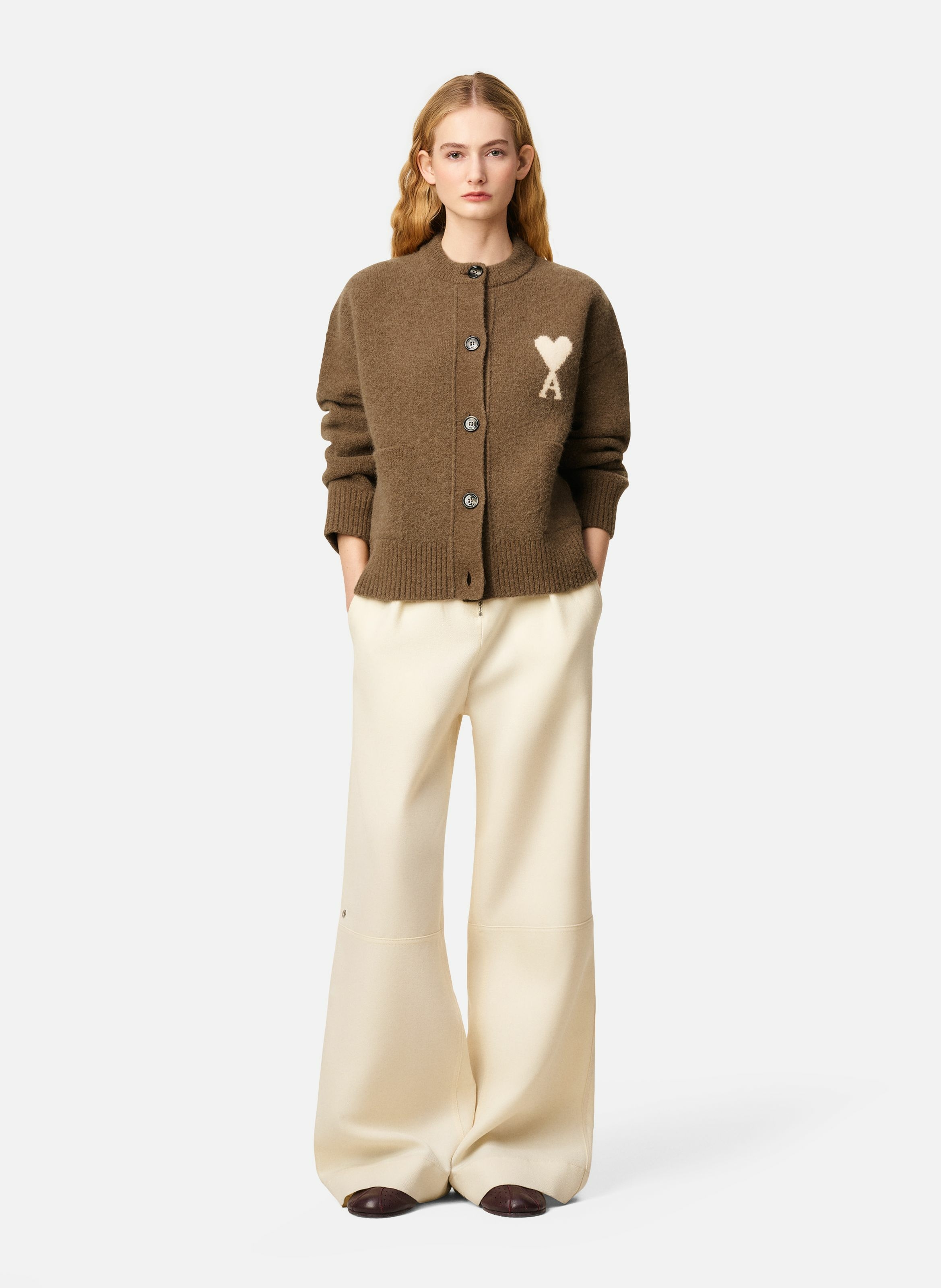 Cardigan ami de coeur en alpaga unisexe AMI PARIS Marron