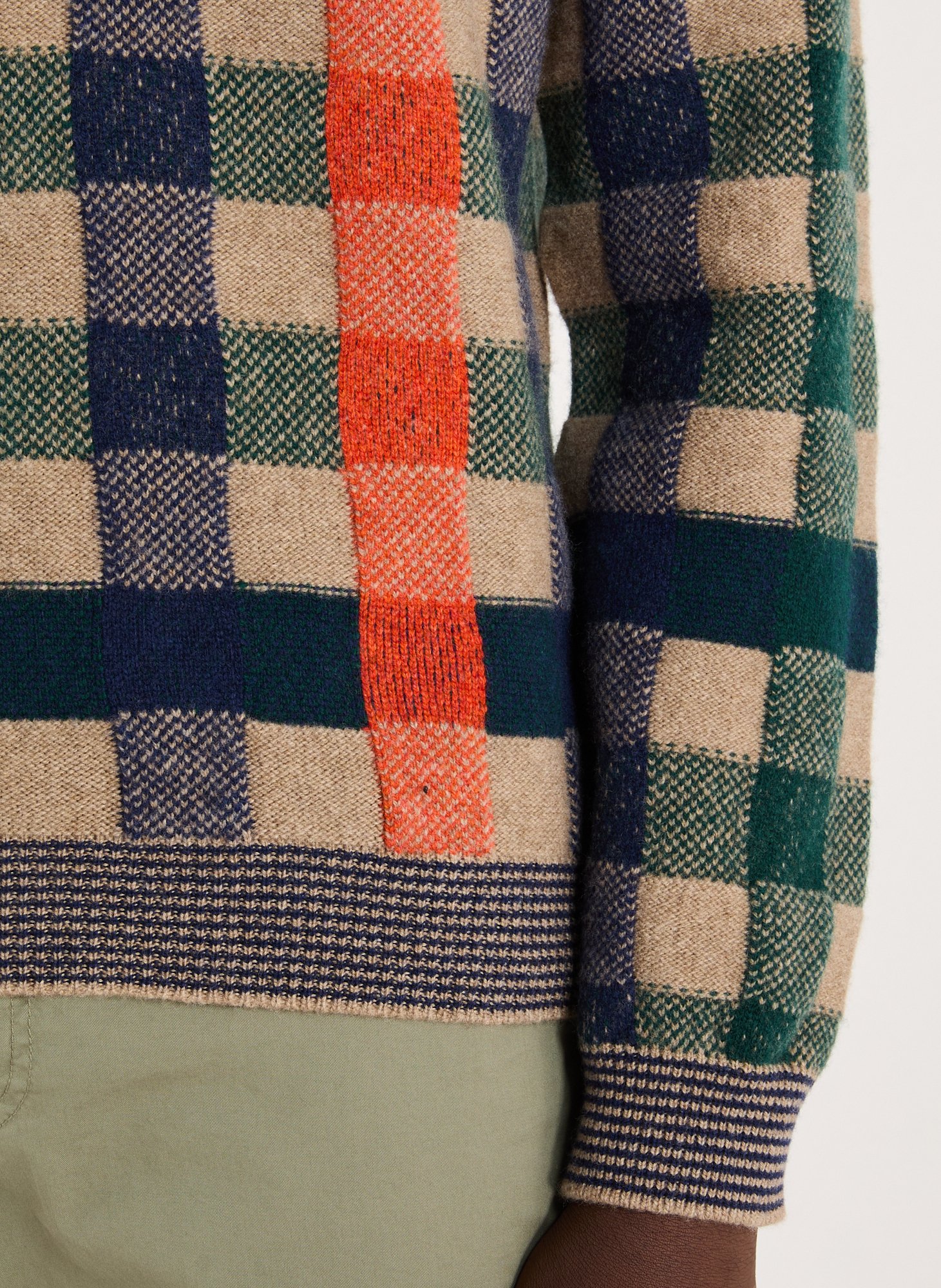 Pull col rond à carreaux en laine PAUL SMITH Marron