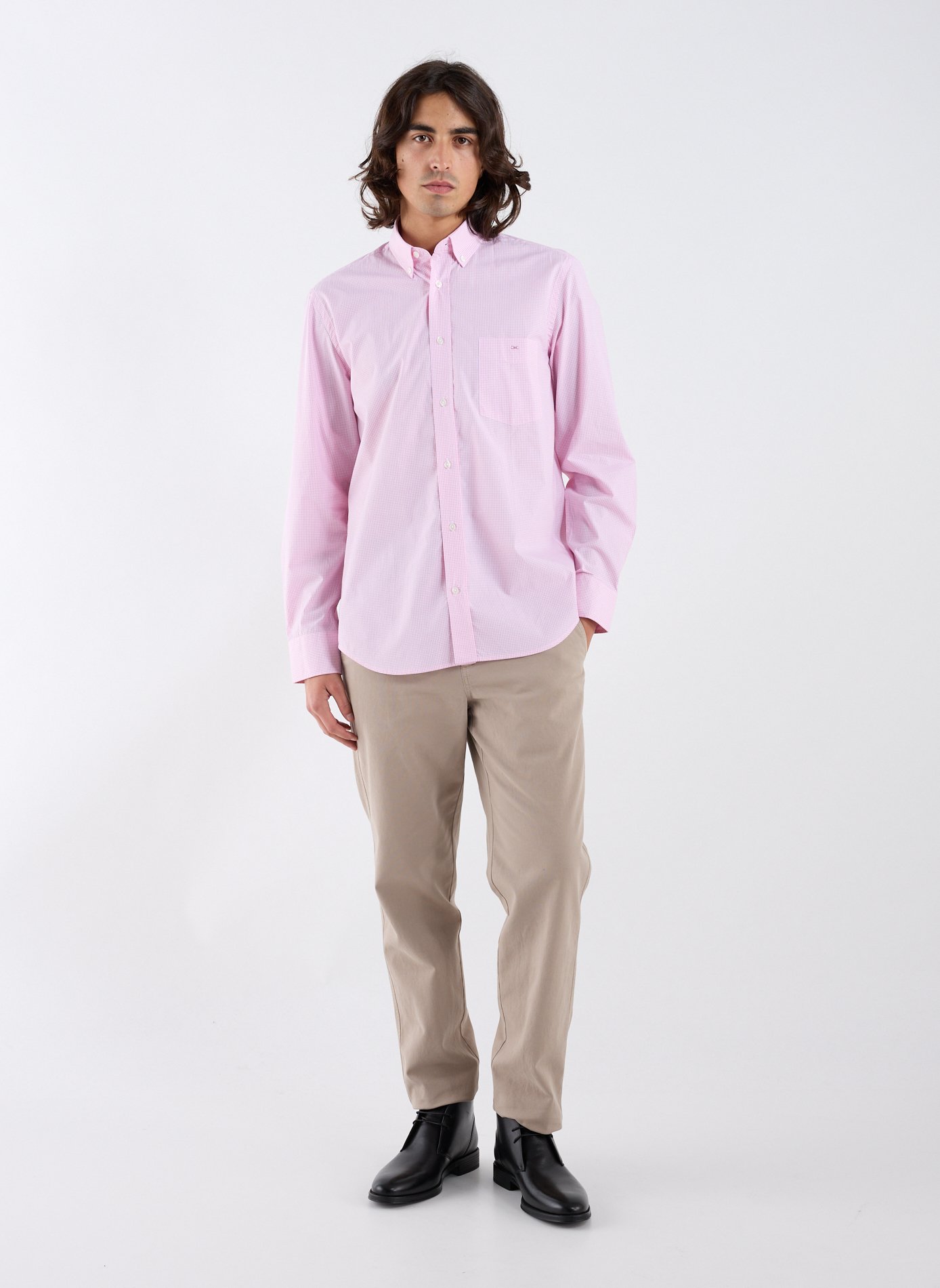 Checked cotton American collar shirt EDEN PARK Pink