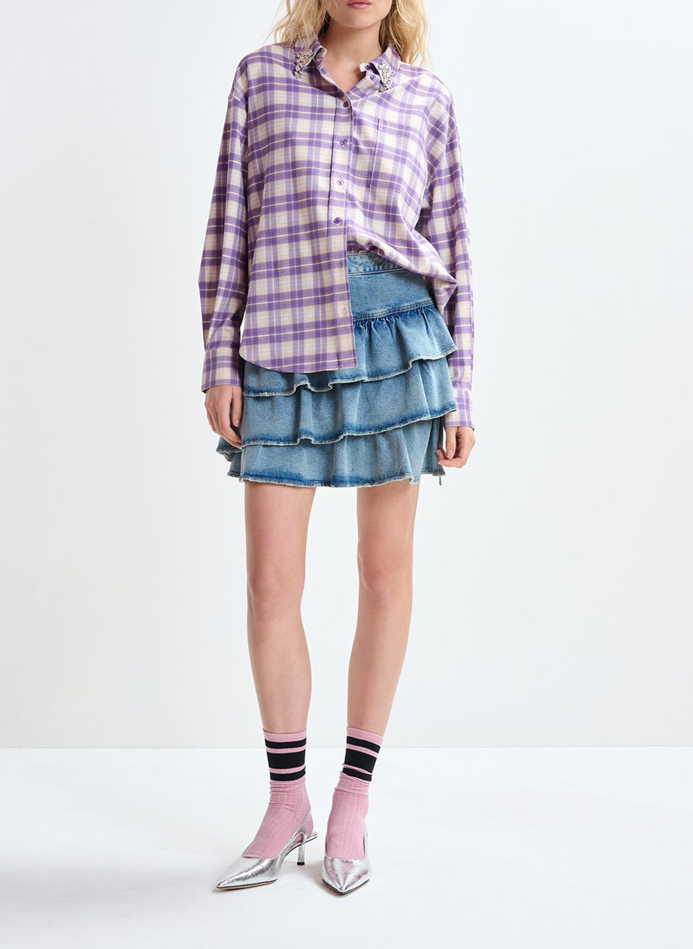 Chemise oversize col classique en flanelle juices ESSENTIEL ANTWERP Violet