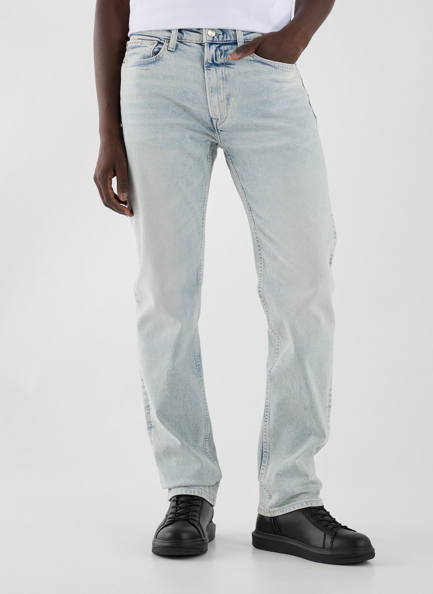 Jean droit en coton et laine mélangés CALVIN KLEIN Bleu