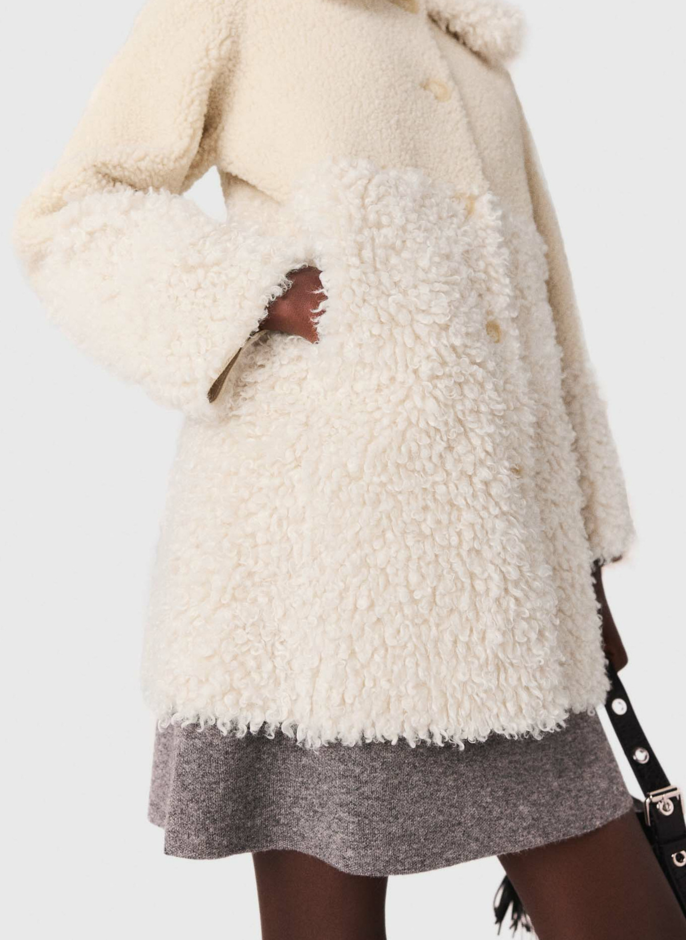 Manteau col large effet fourrure MAJE Beige