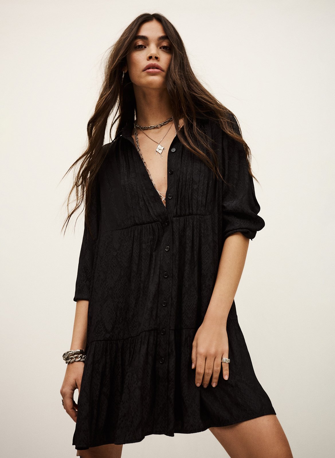 Robe courte col classique imprimée rosyna BA&SH Noir