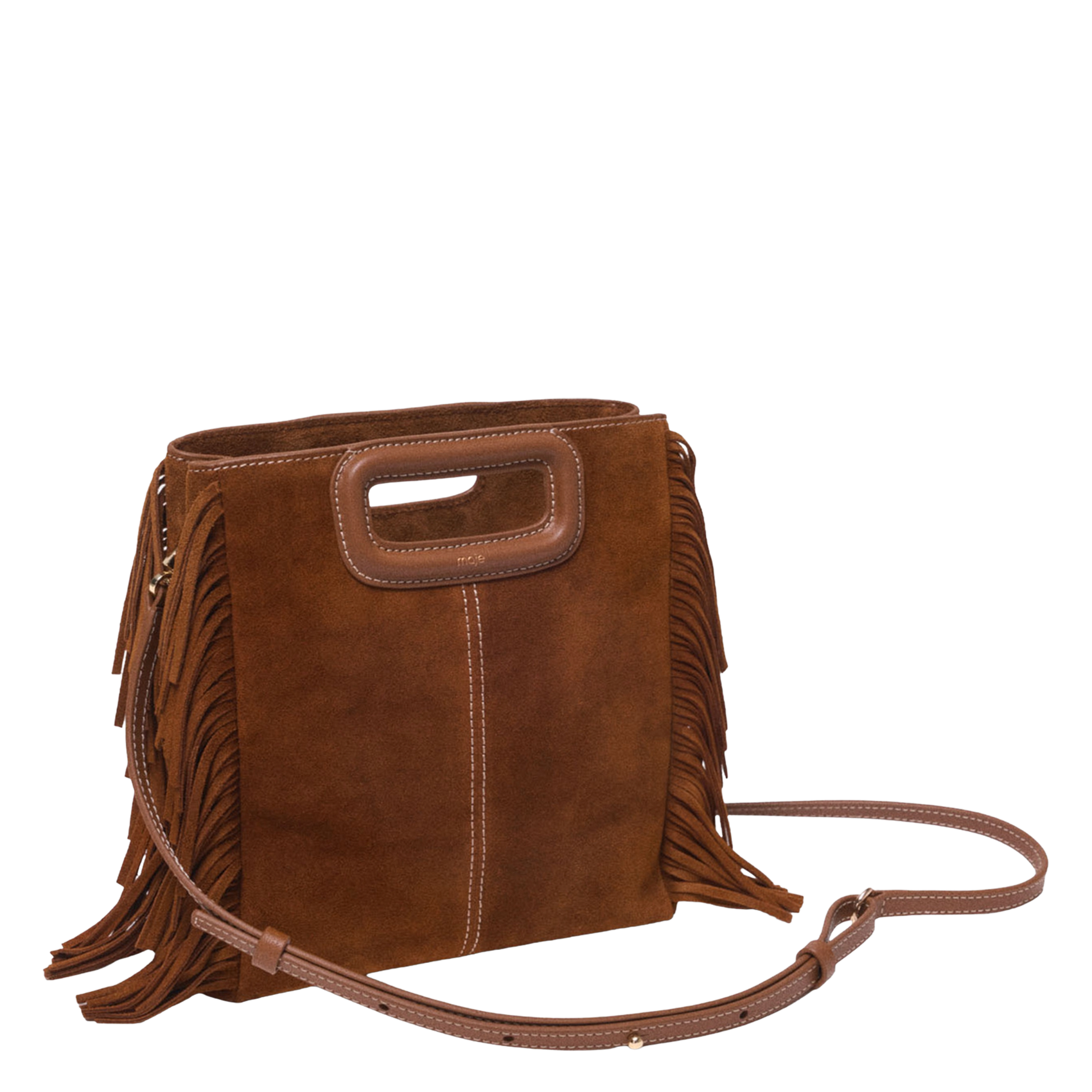 Sac bandoulière suédé à franges m MAJE Marron