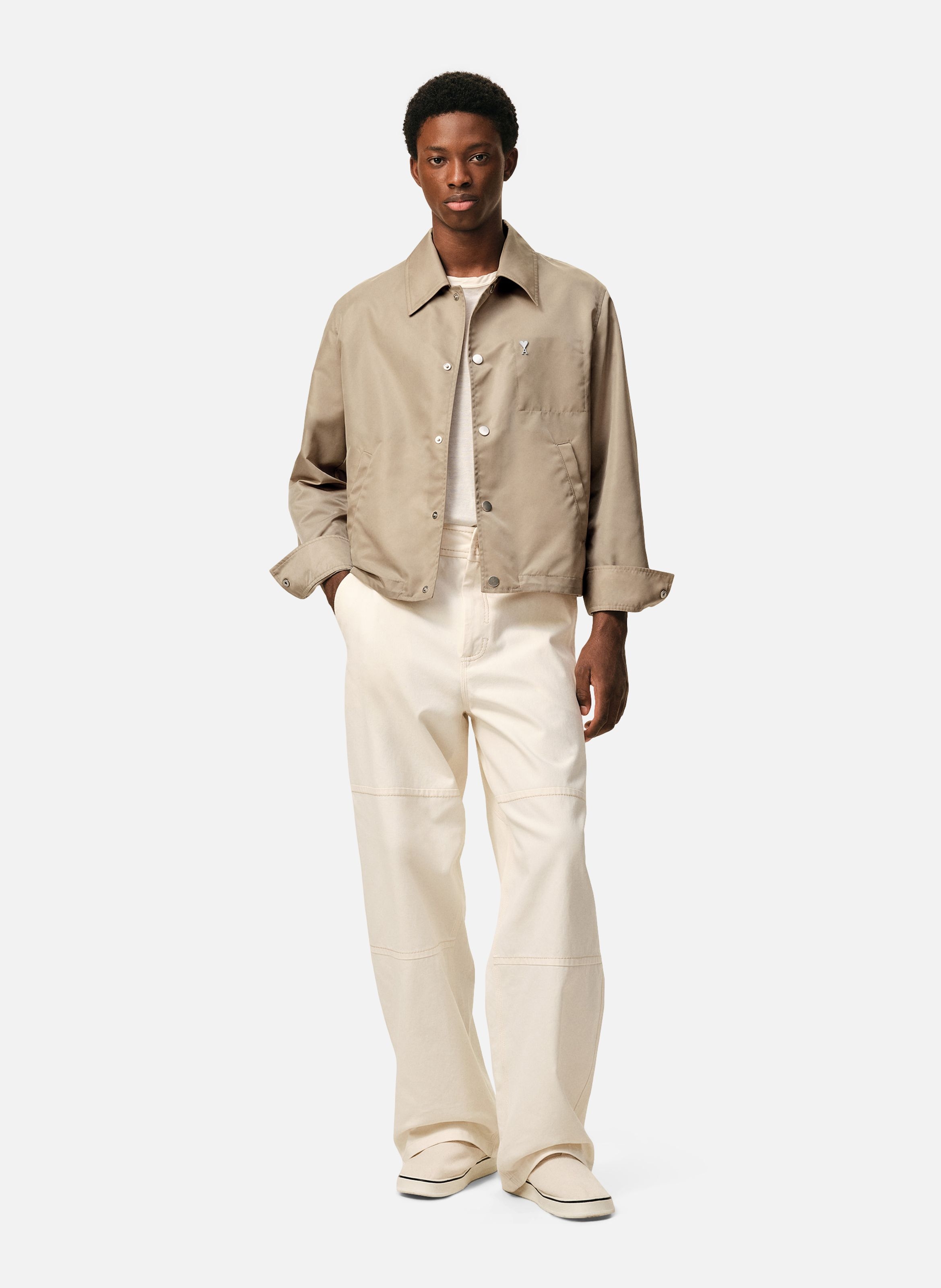 Blouson boutonné rivet ami de cœur unisexe en nylon AMI PARIS Beige