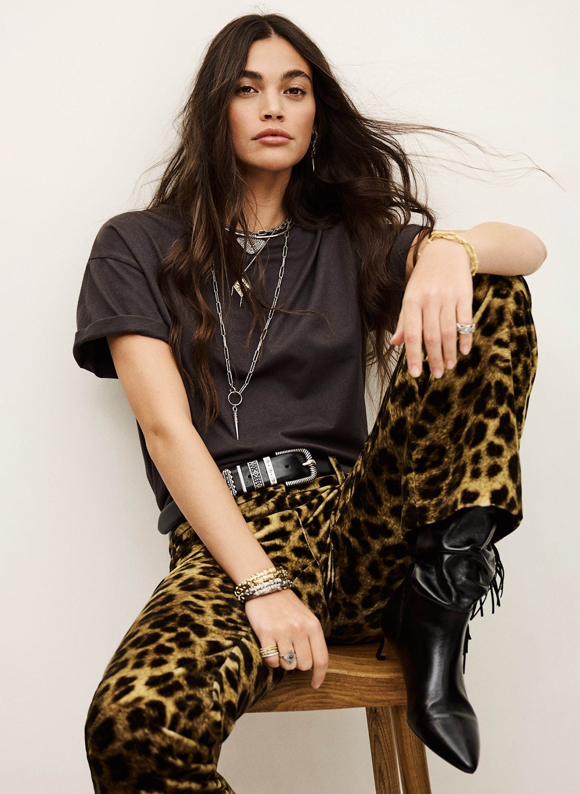 Pantalon droit imprimé léopard brent BA&SH Beige