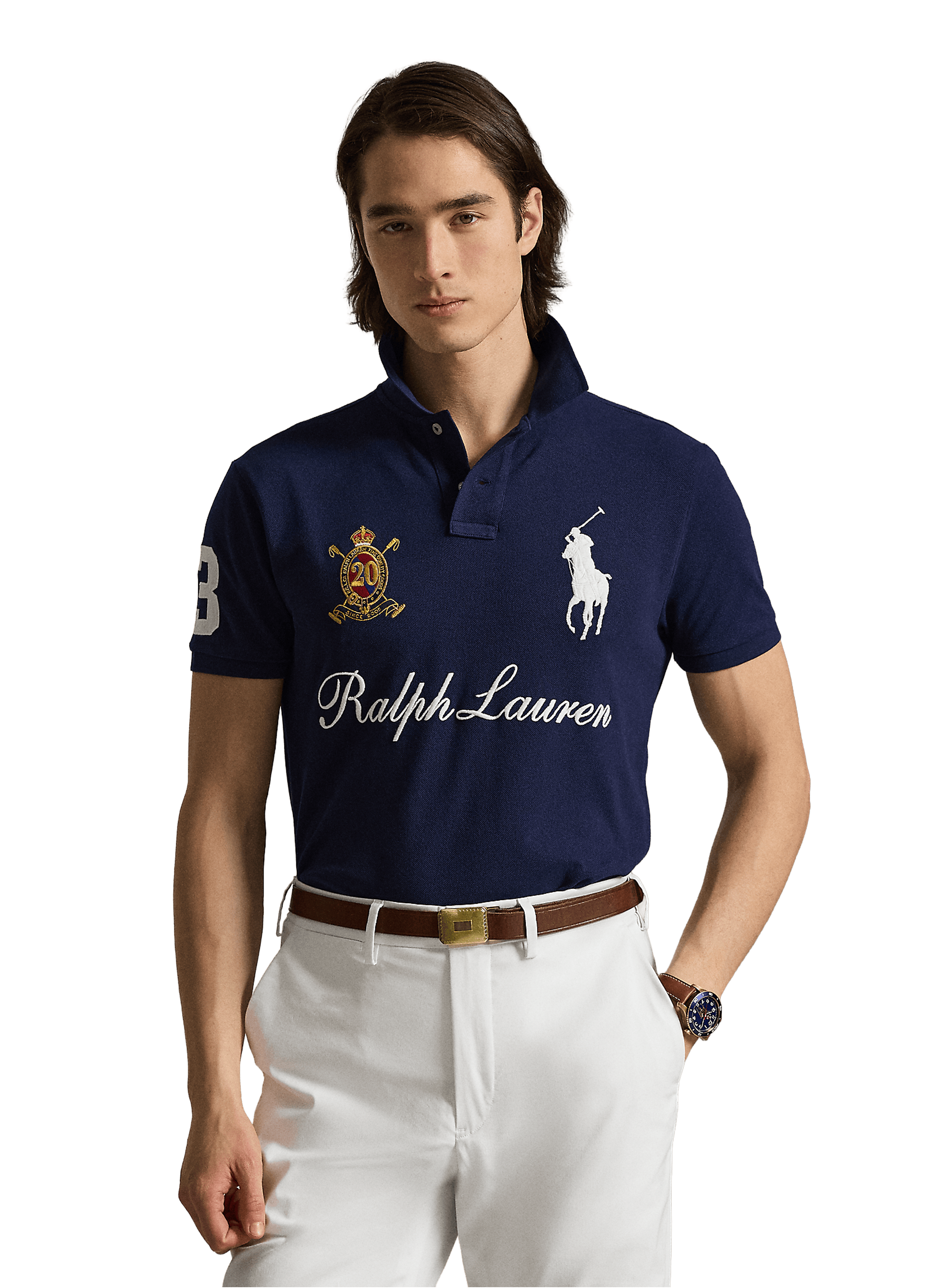 Polo slim manches courtes à écussons POLO RALPH LAUREN Bleu