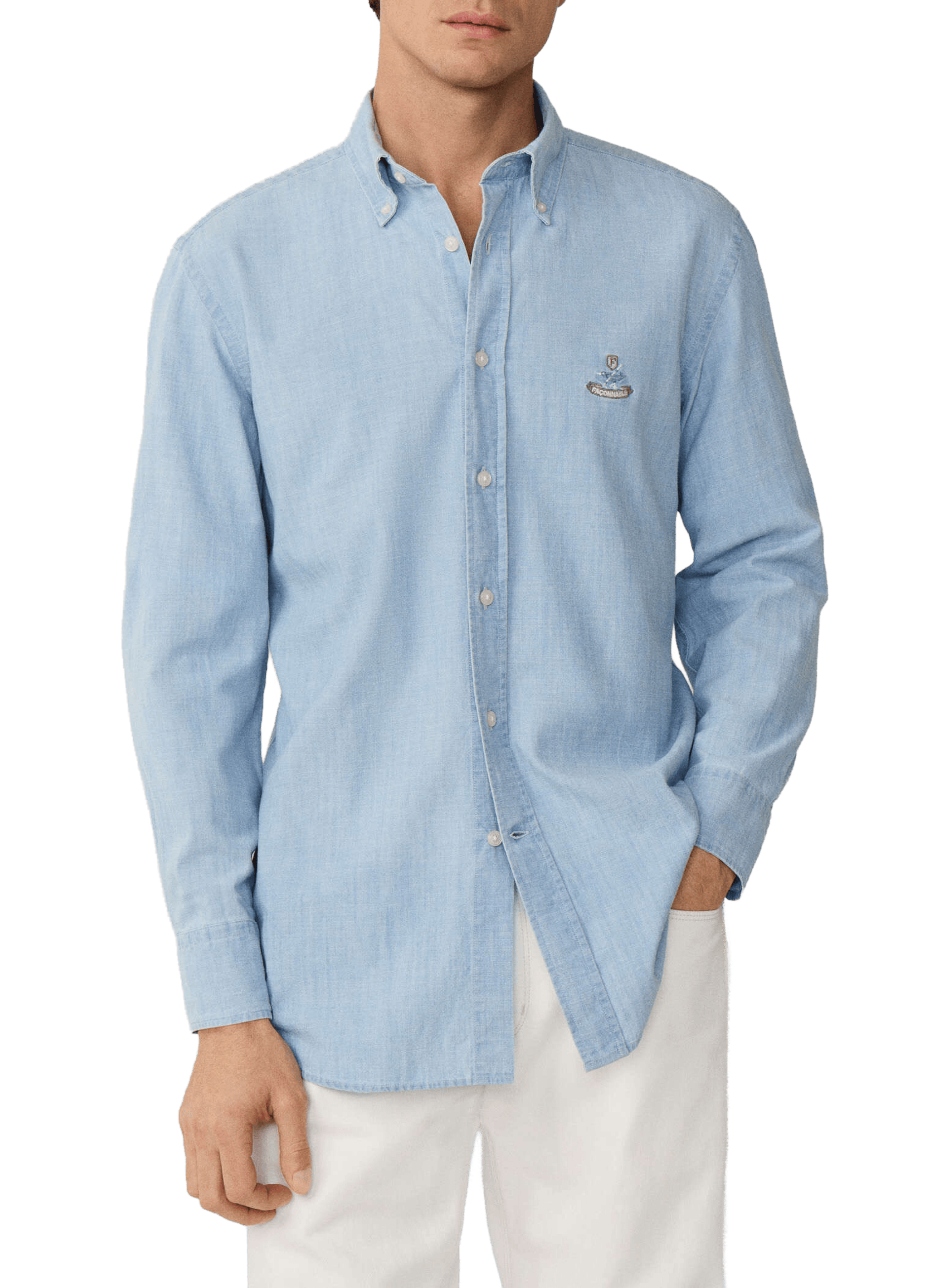 Cotton denim American collar shirt FACONNABLE Blue