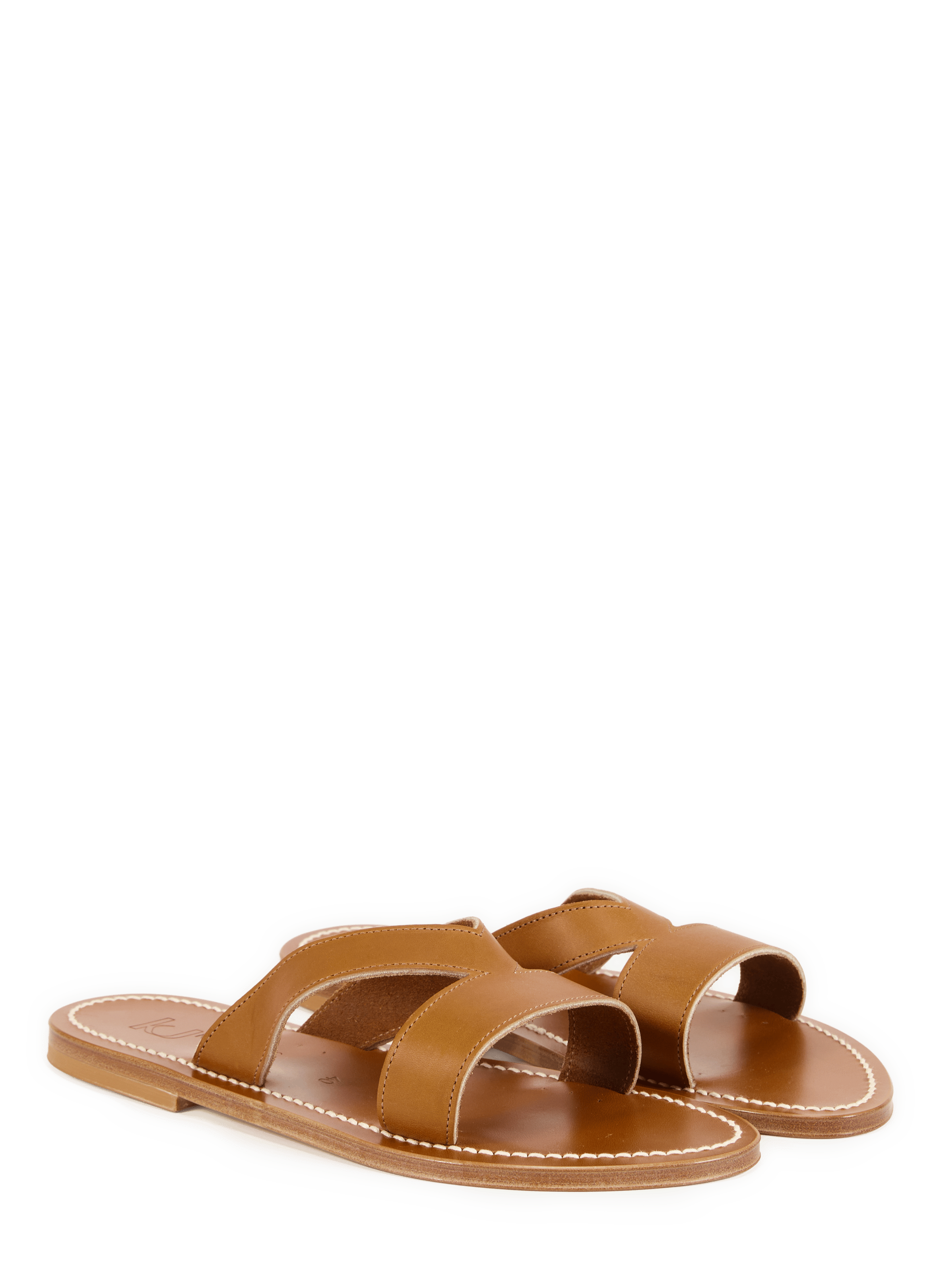 Flat leather mules by Kalomira K. JACQUES Brown