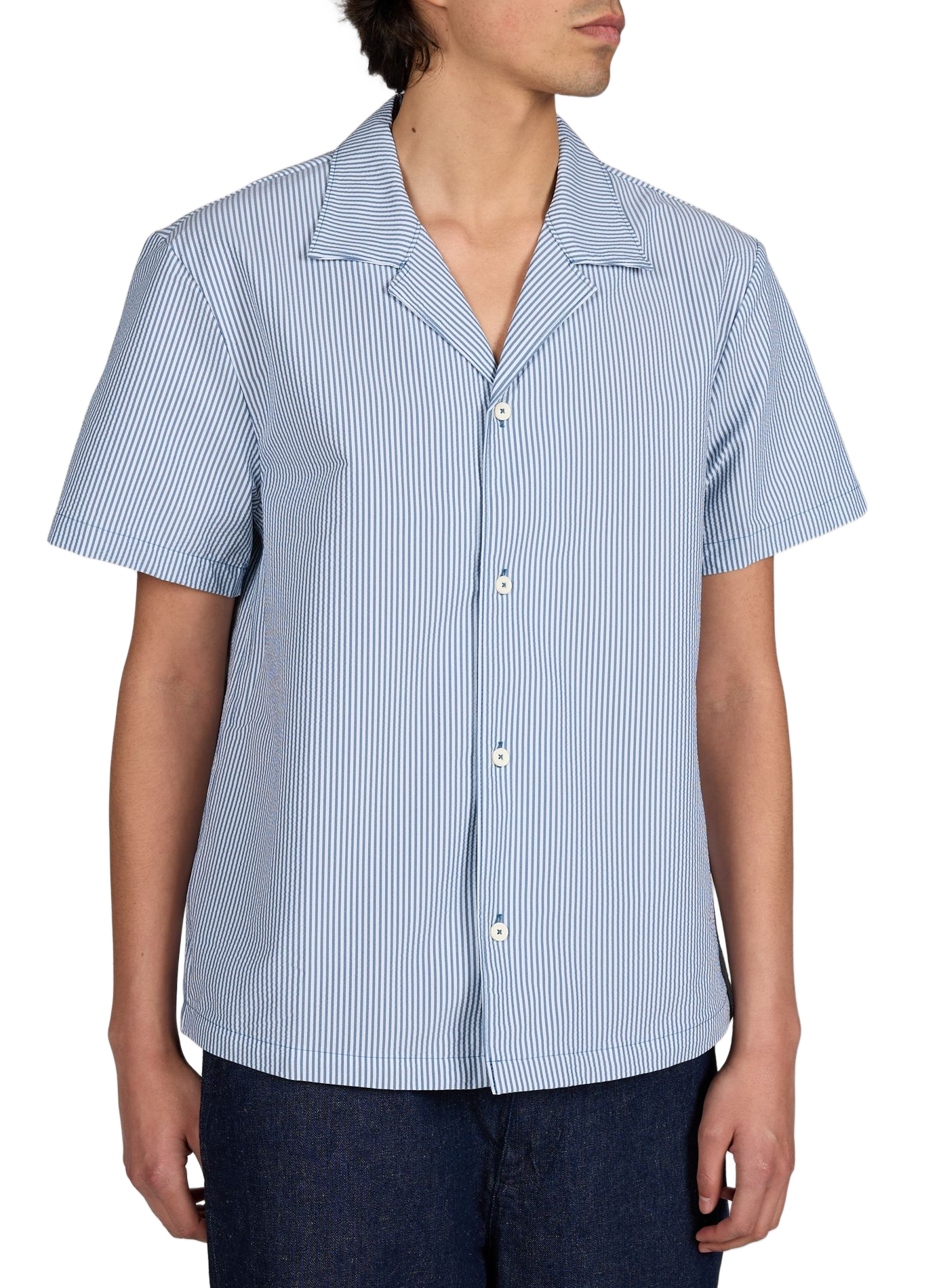 Short-sleeve Cuban collar shirt with stripes BOSS Blue