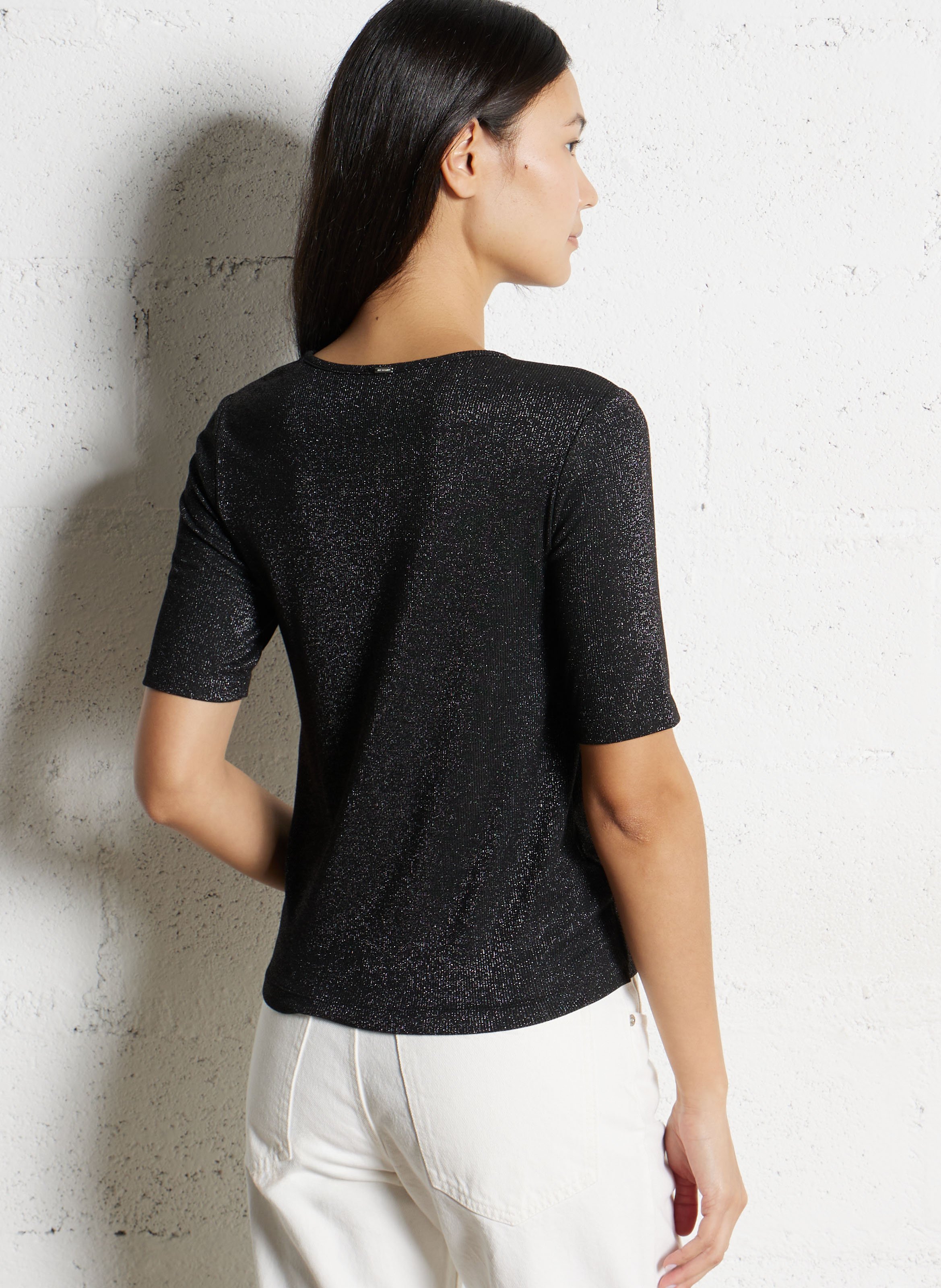 Top droit col rond pailleté IKKS Noir