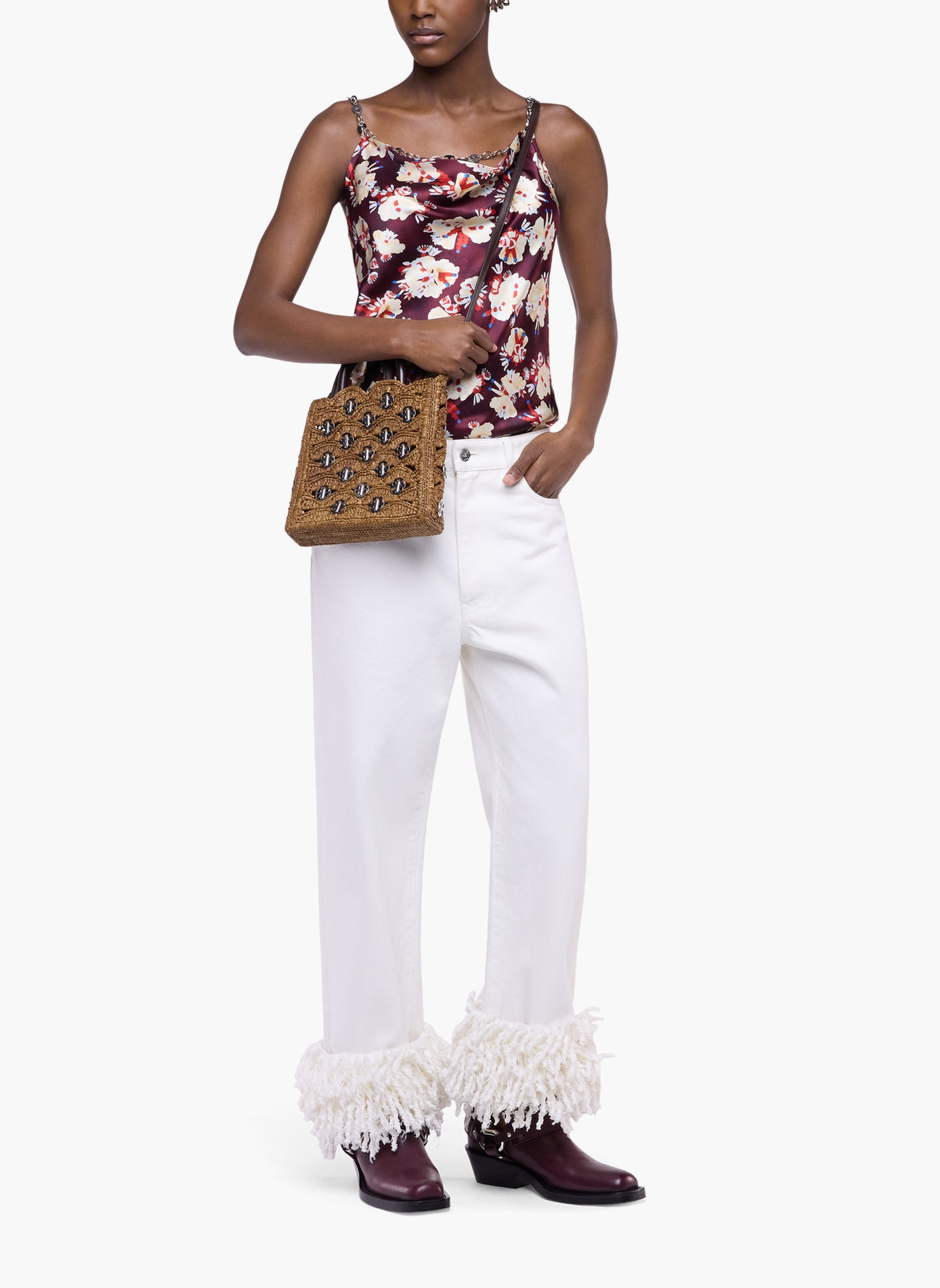 Top à motif floral en satin de soie RABANNE Violet