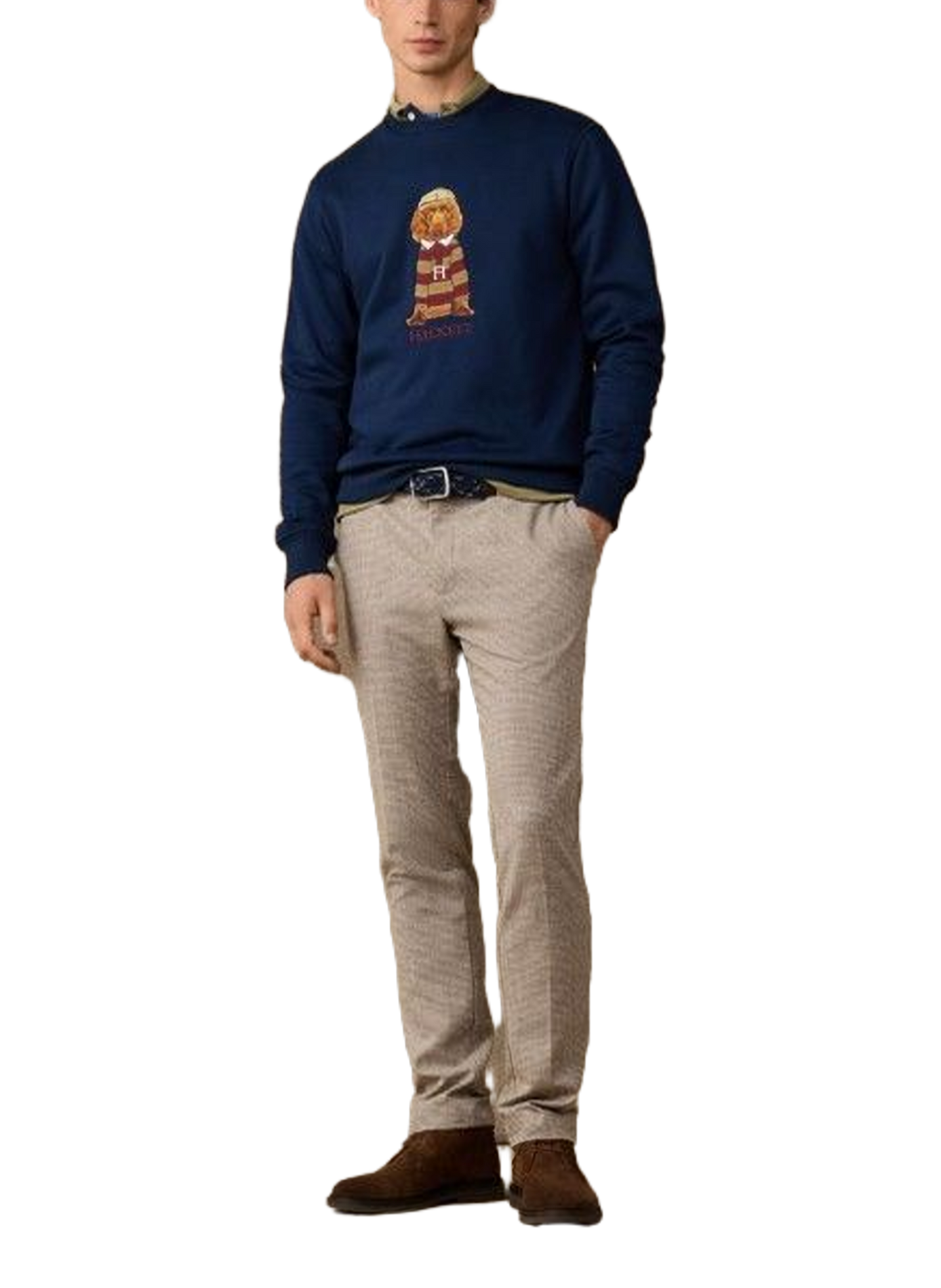 Sweat droit col rond imprimé en coton HACKETT Bleu