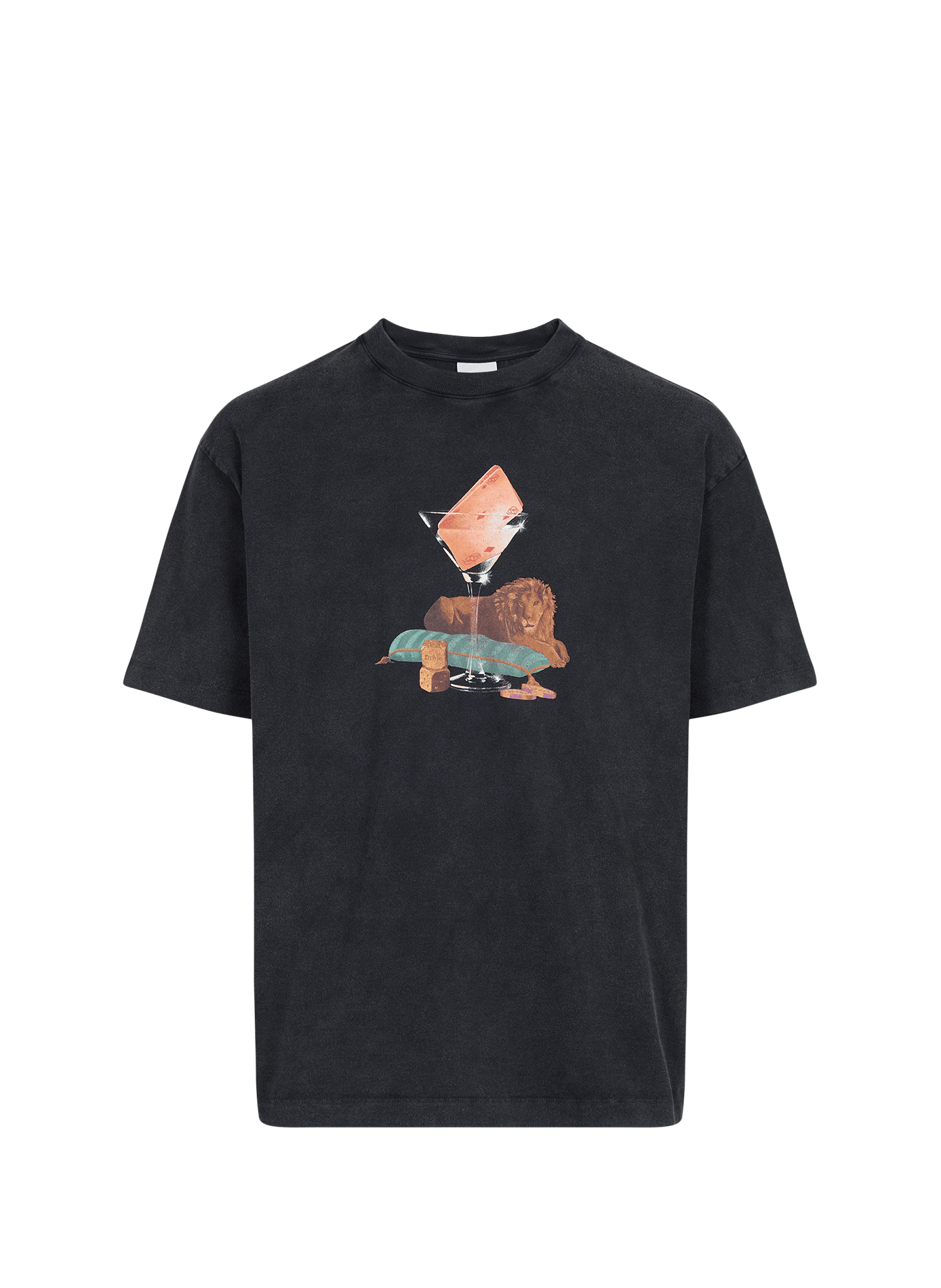 T-shirt Glass lion straight round neck printed in cotton DROLE DE MONSIEUR Black