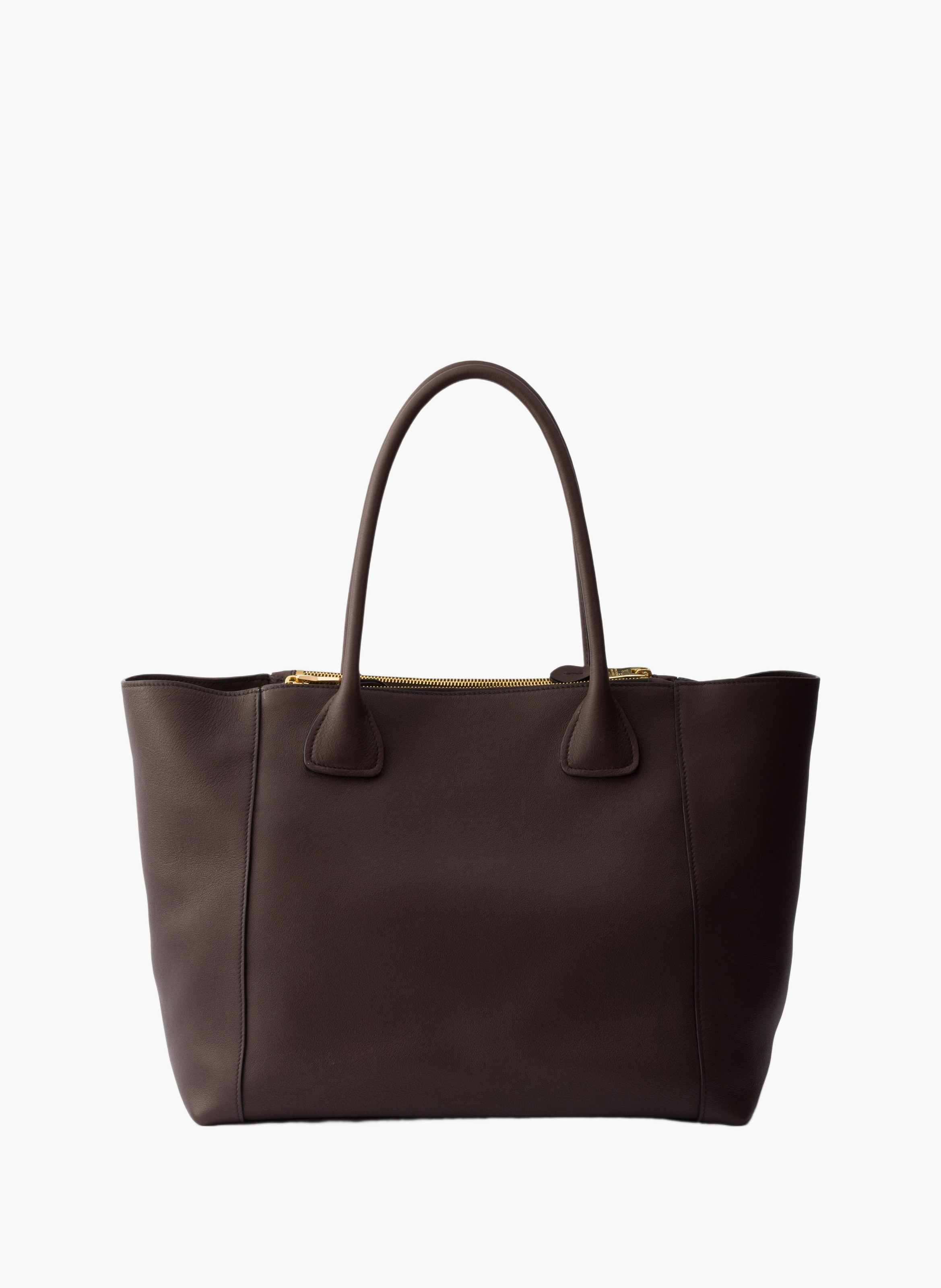 Grand cabas en cuir PRADA Marron