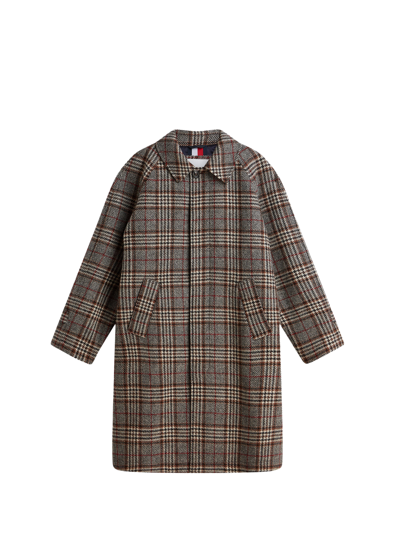 Manteau mi-long à carreaux en laine TOMMY HILFIGER Brown