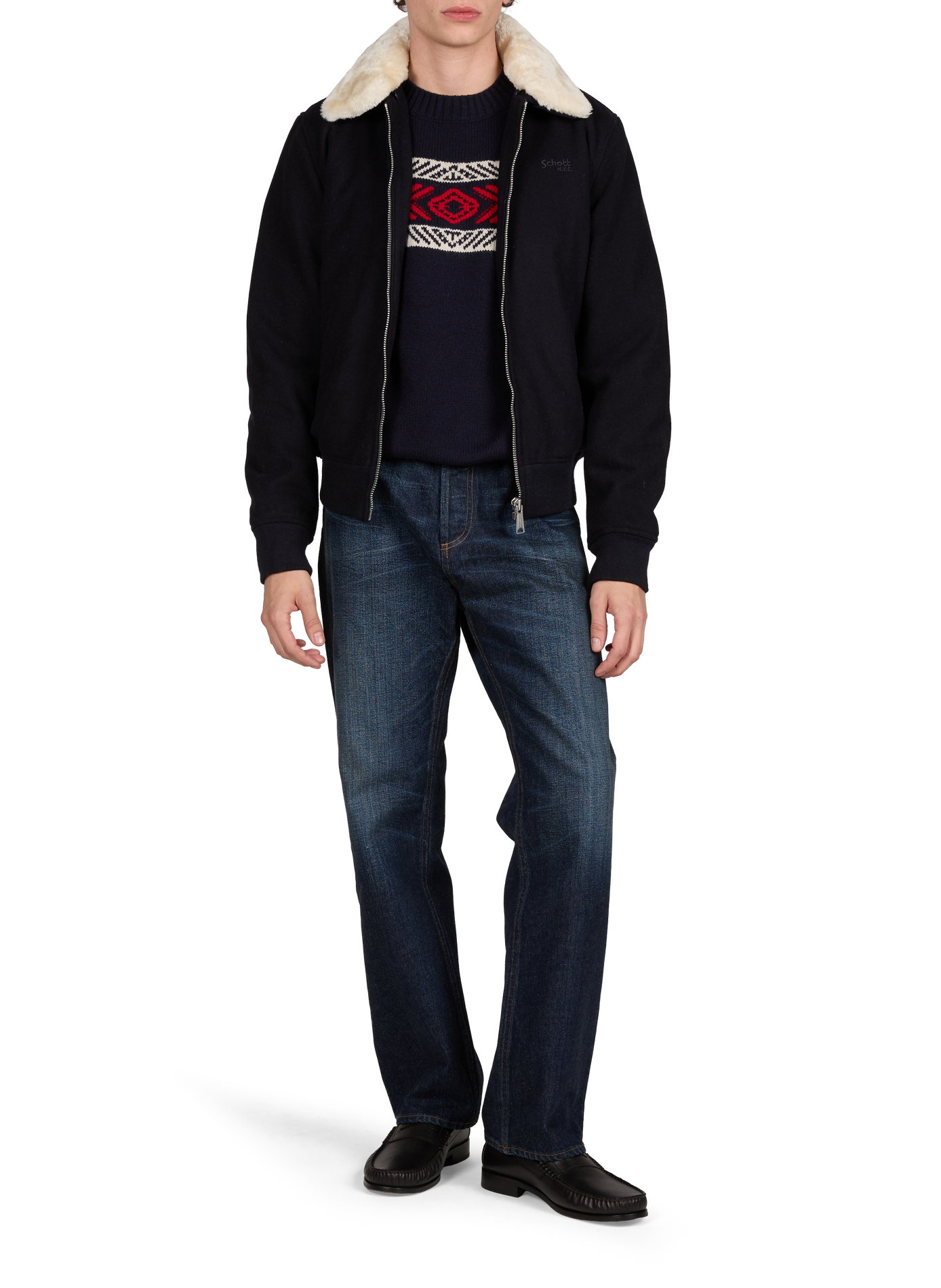 Classic-collar fur jacket SCHOTT Blue