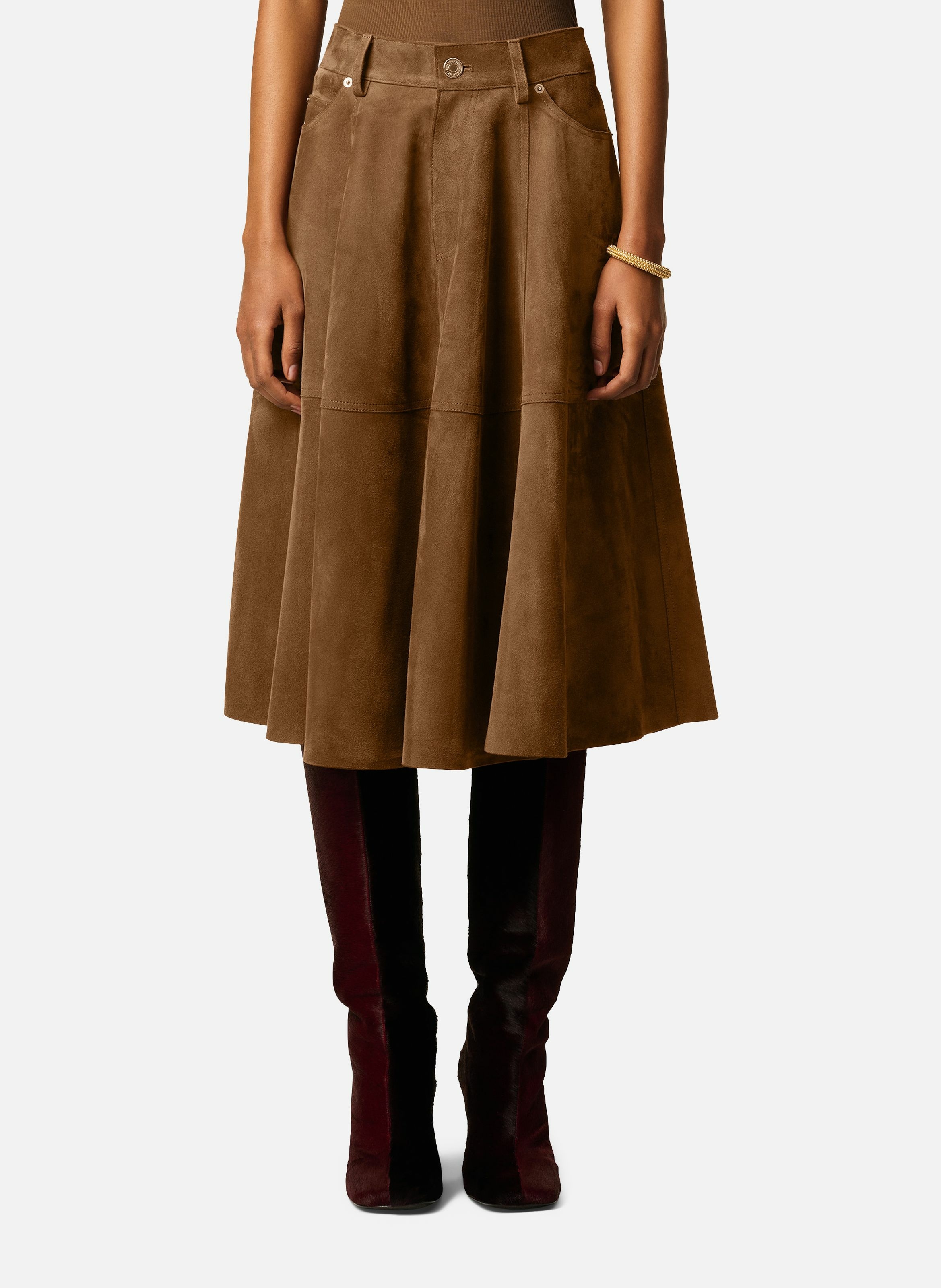 Jupe midi en cuir MarronAMI PARIS