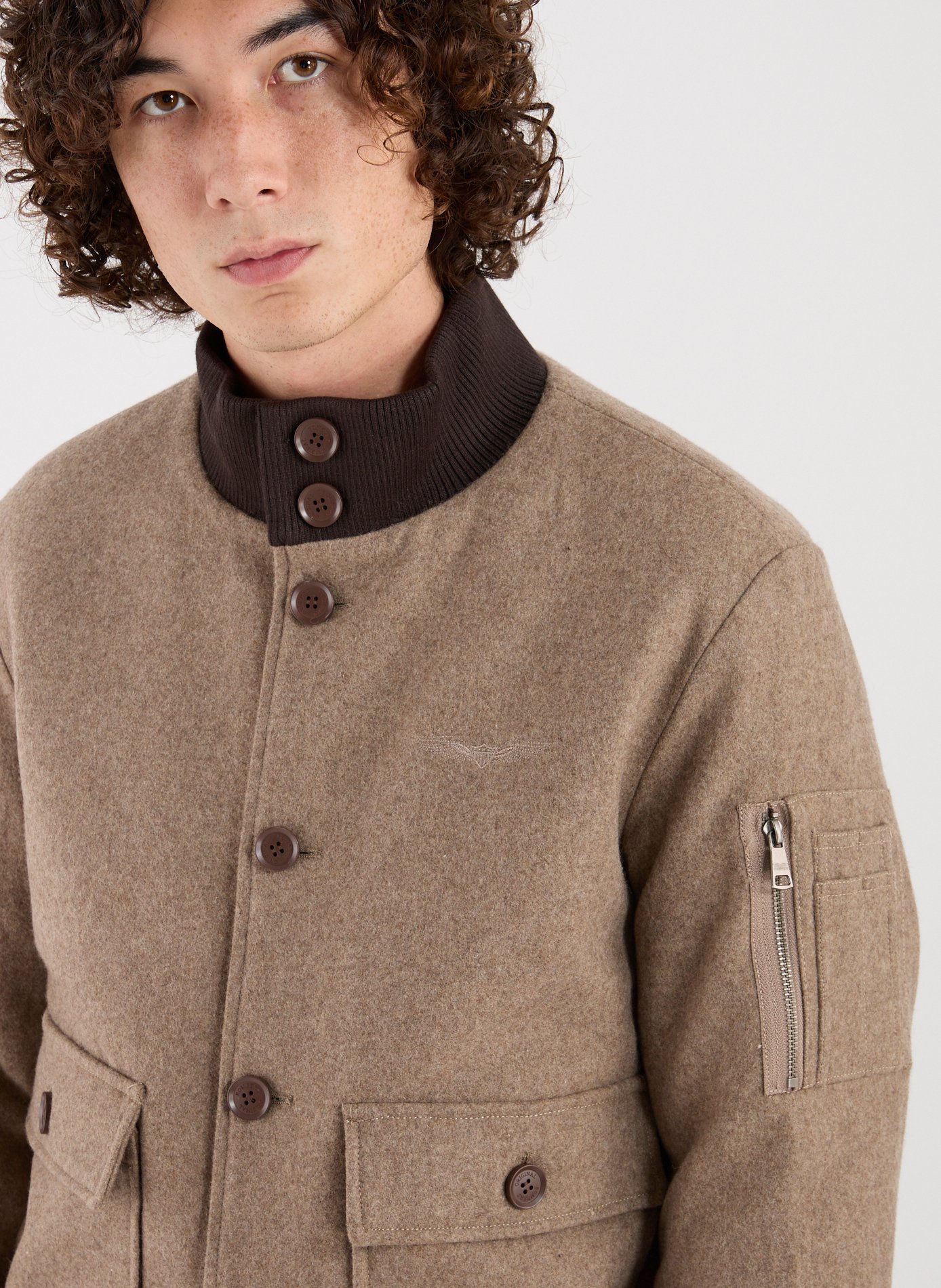 Blouson uni en laine mélangée BOMBERS ORIGINAL Marron