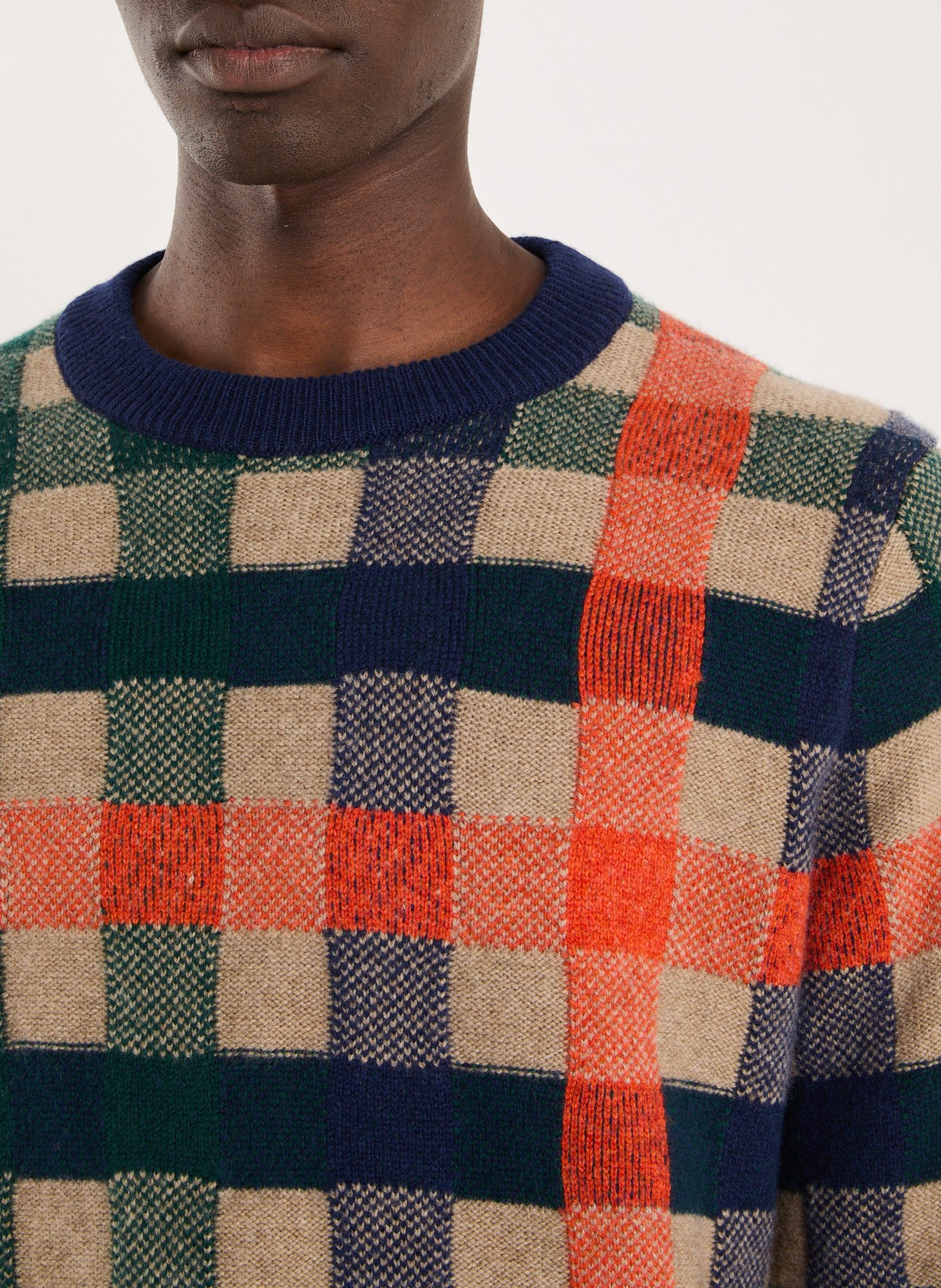 Pull col rond à carreaux en laine PAUL SMITH Marron