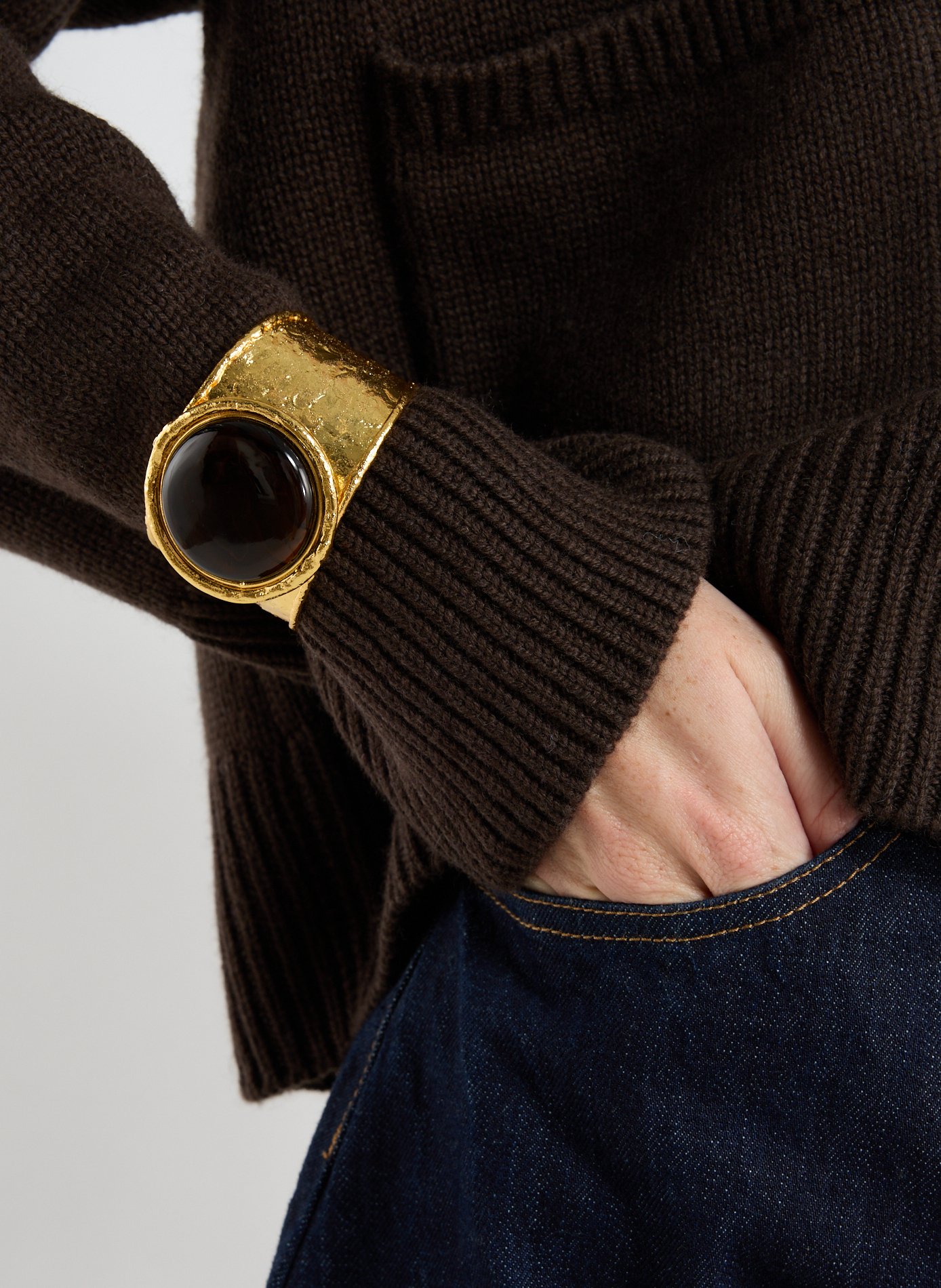 Manchette en laiton et pierre SYLVIA TOLEDANO Marron