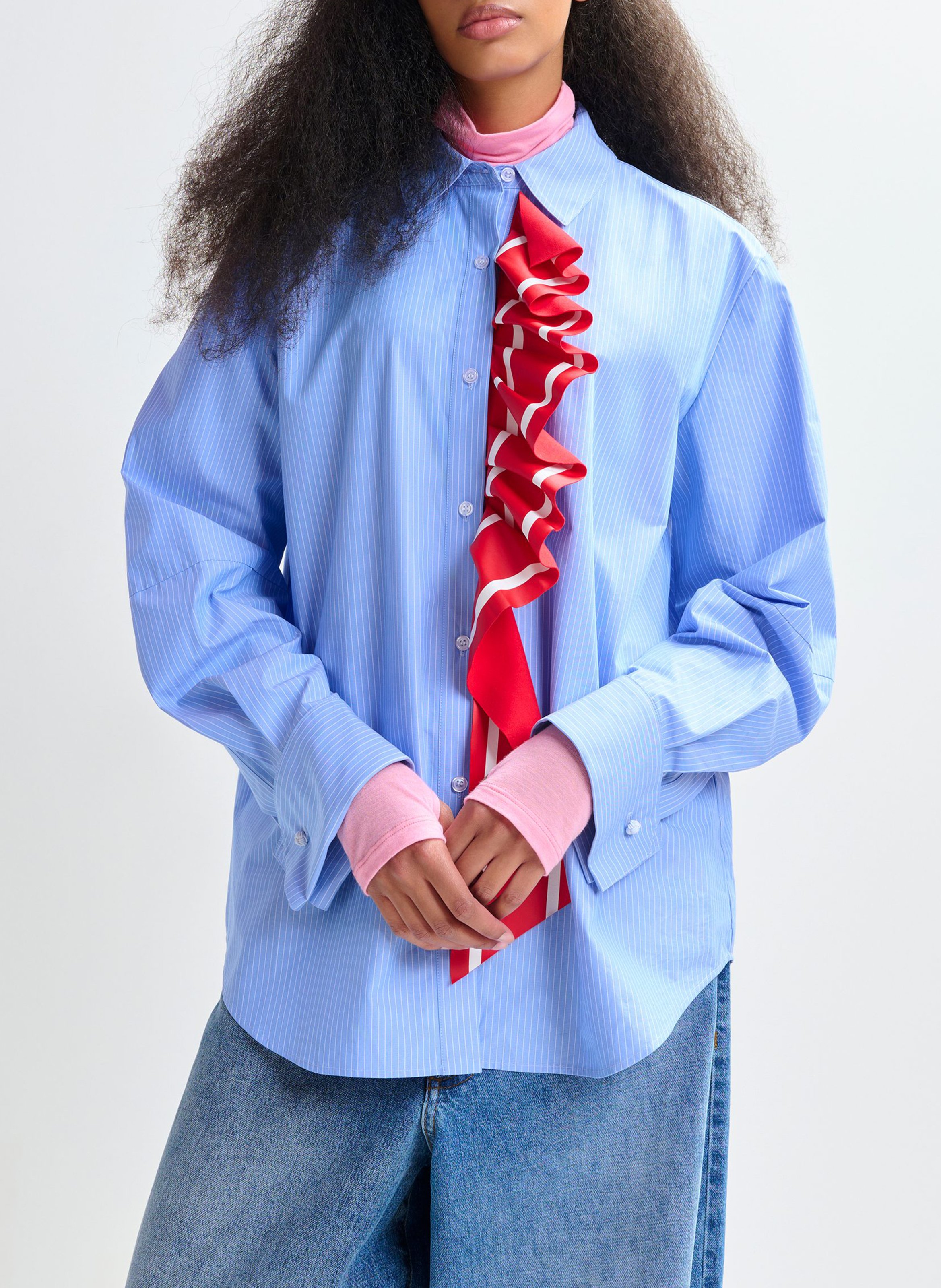 Chemise oversize col classique en coton rayé juf ESSENTIEL ANTWERP Bleu