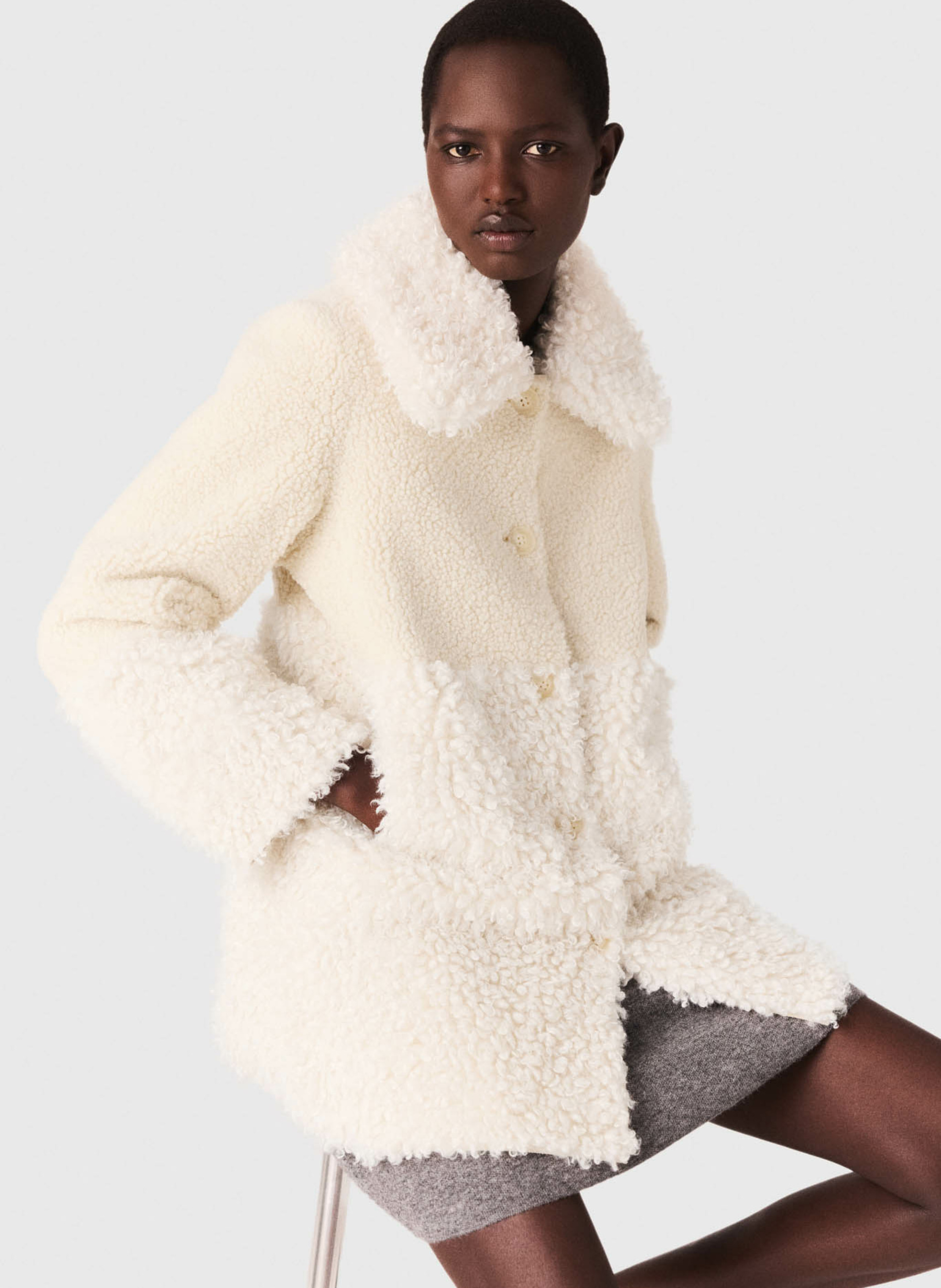 Manteau col large effet fourrure MAJE Beige