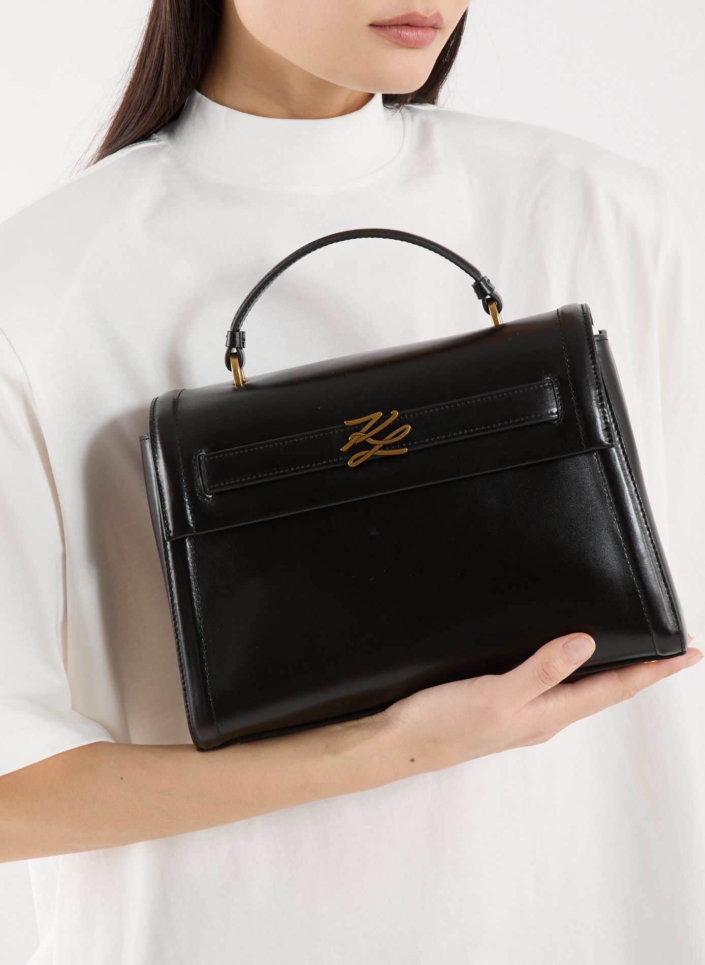 Plain leather handbag KARL LAGERFELD Black