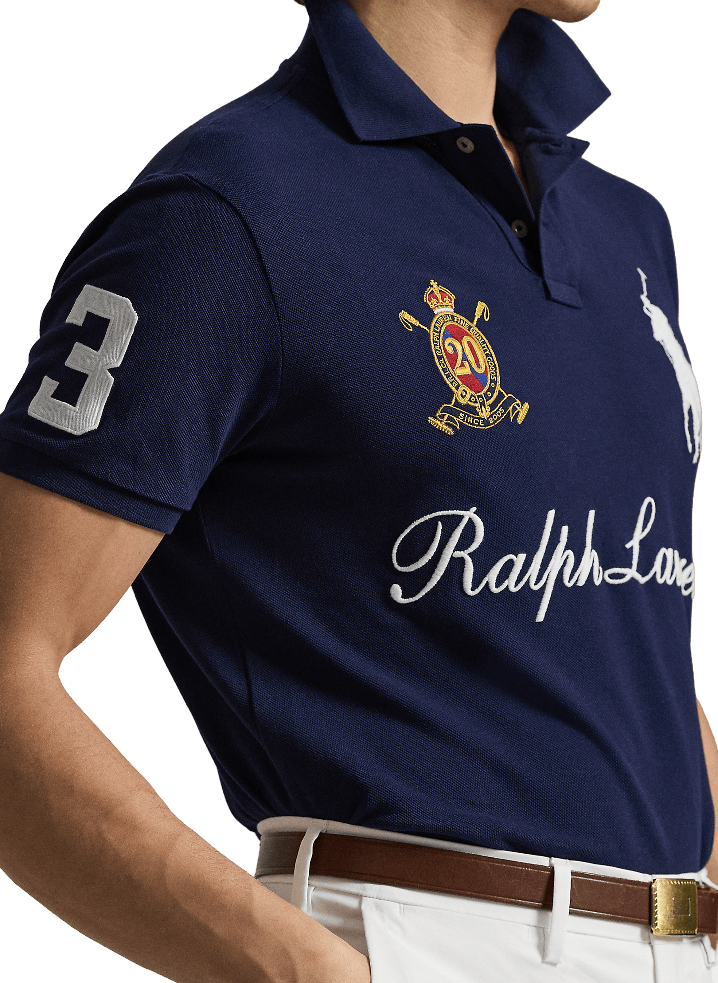 Polo slim manches courtes à écussons POLO RALPH LAUREN Bleu