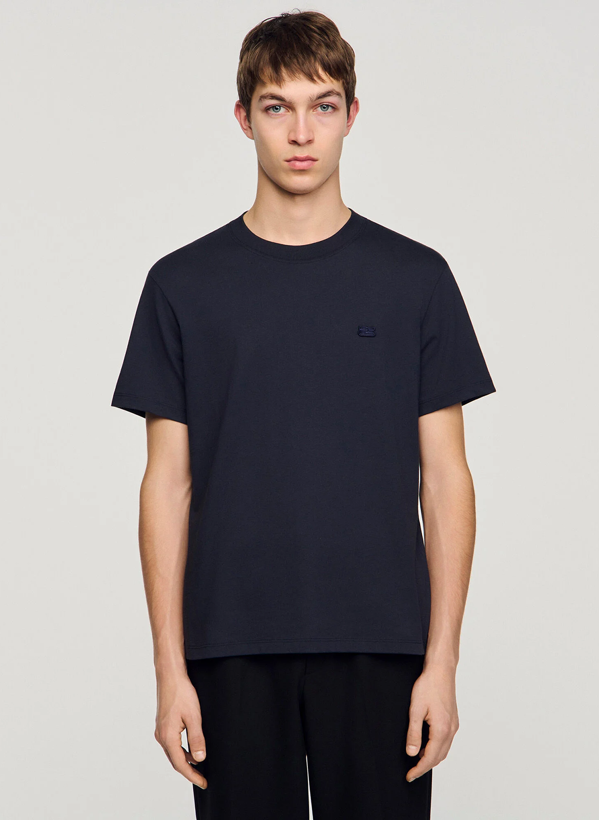 Tee-shirt droit col rond en coton SANDRO Bleu