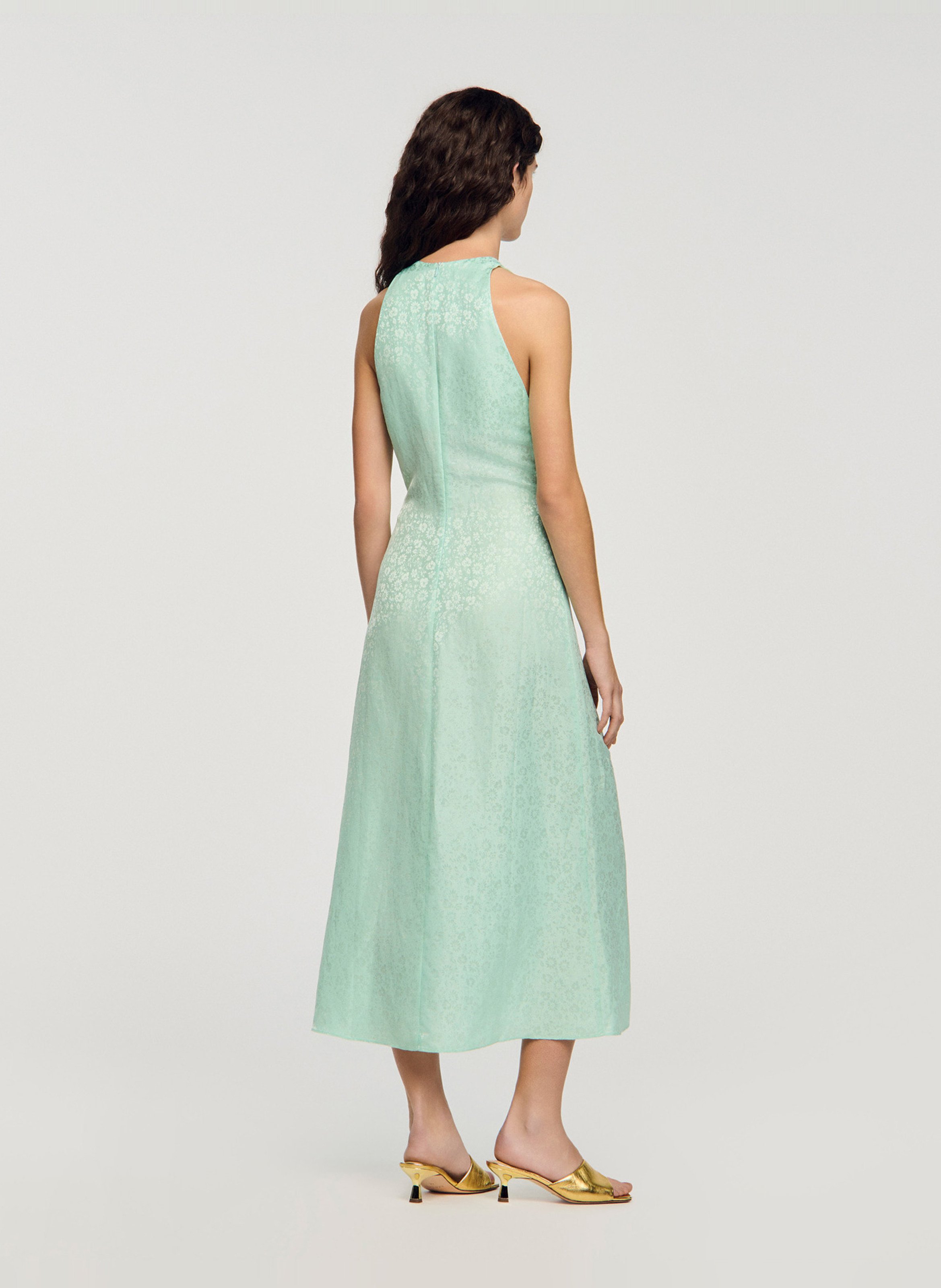 Robe longue col v imprimée SANDRO Vert