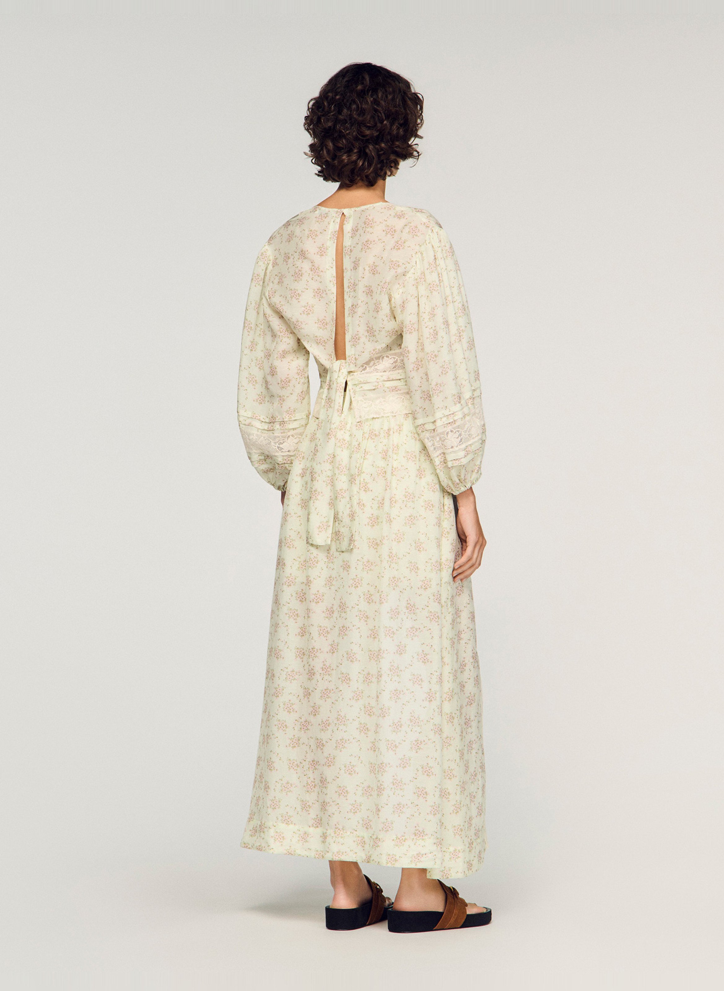 Top court droit col v imprimé SANDRO Rose