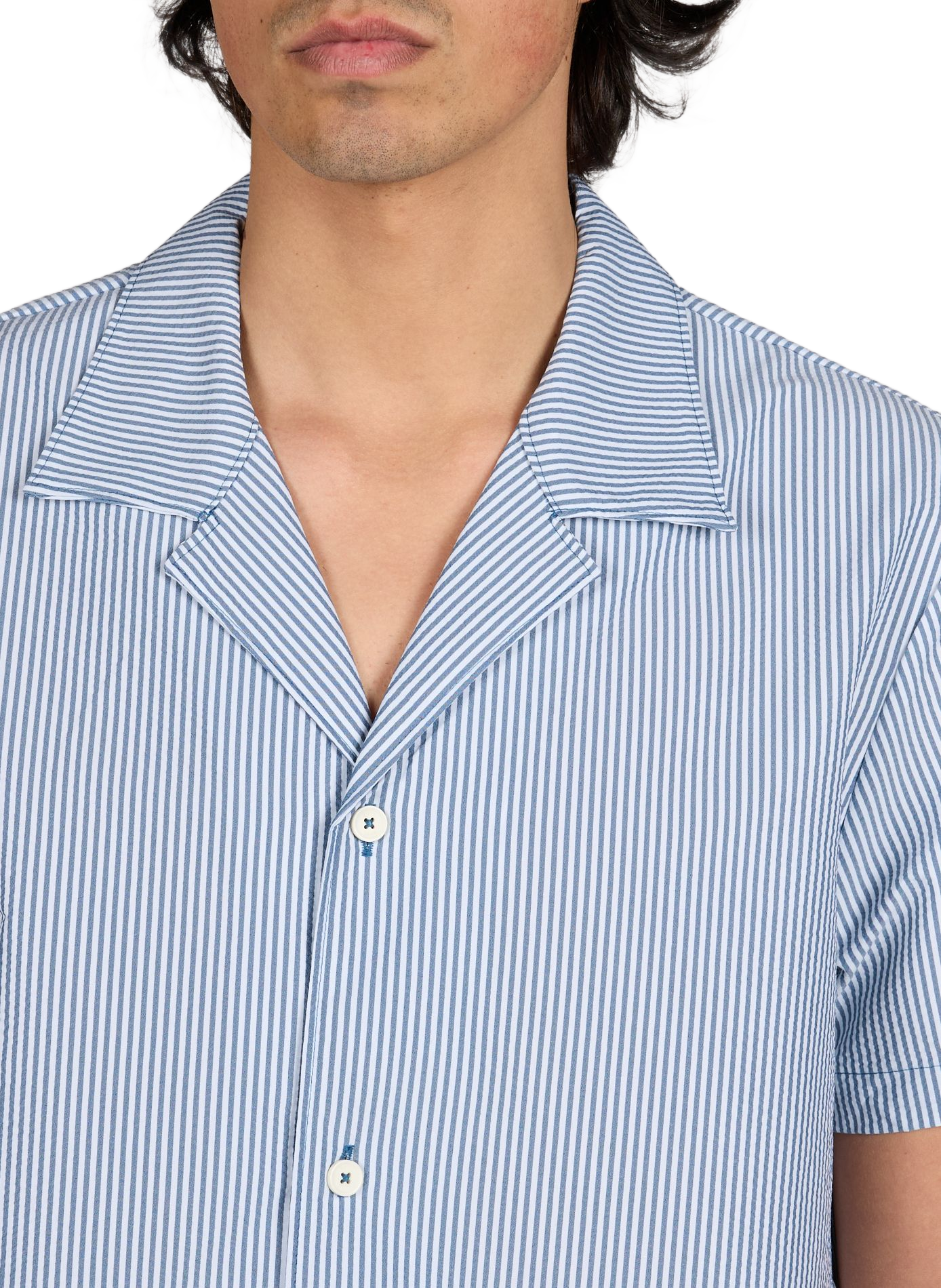 Short-sleeve Cuban collar shirt with stripes BOSS Blue