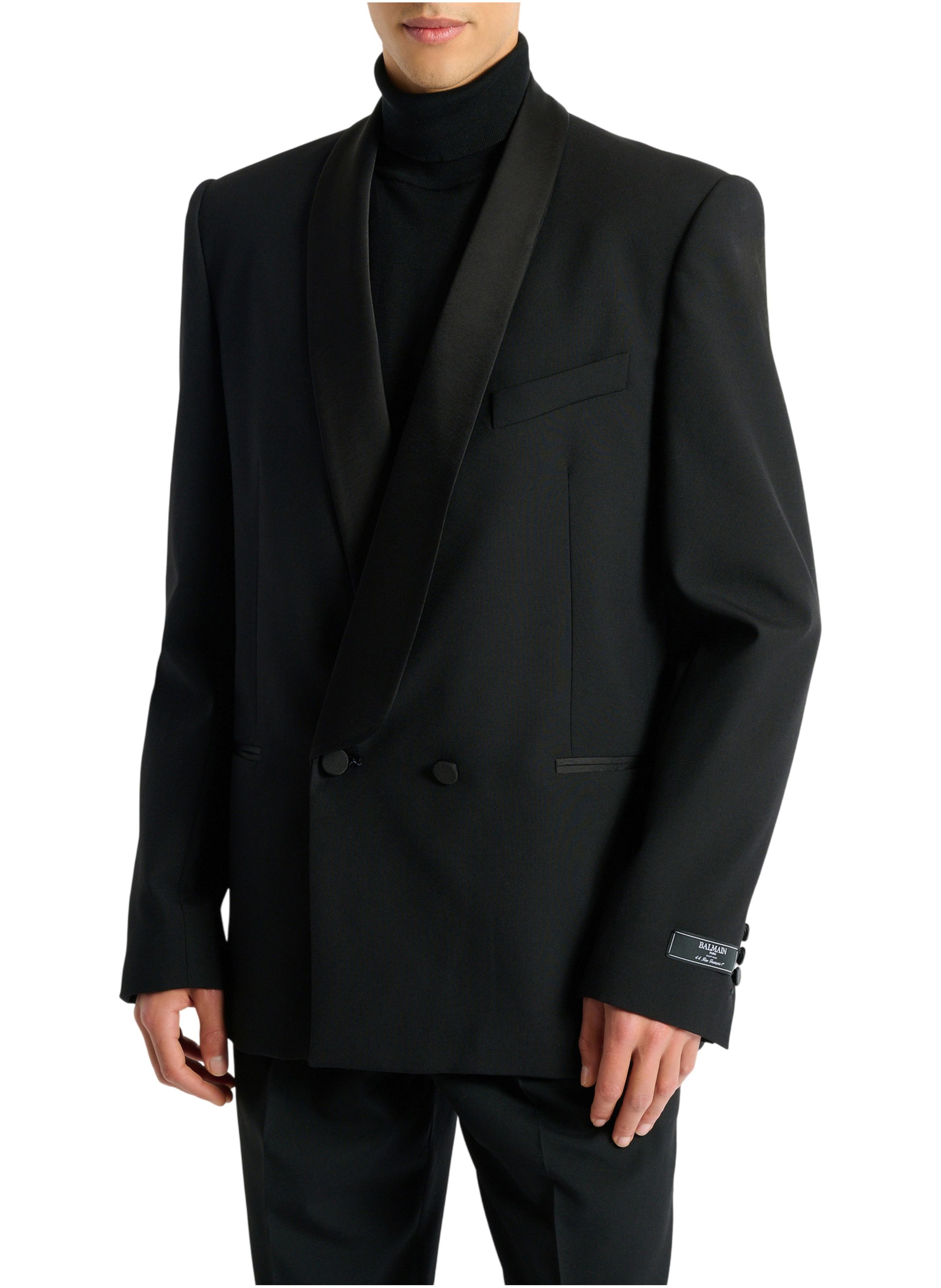 Veste 2 boutons en laine et satin BALMAIN Noir