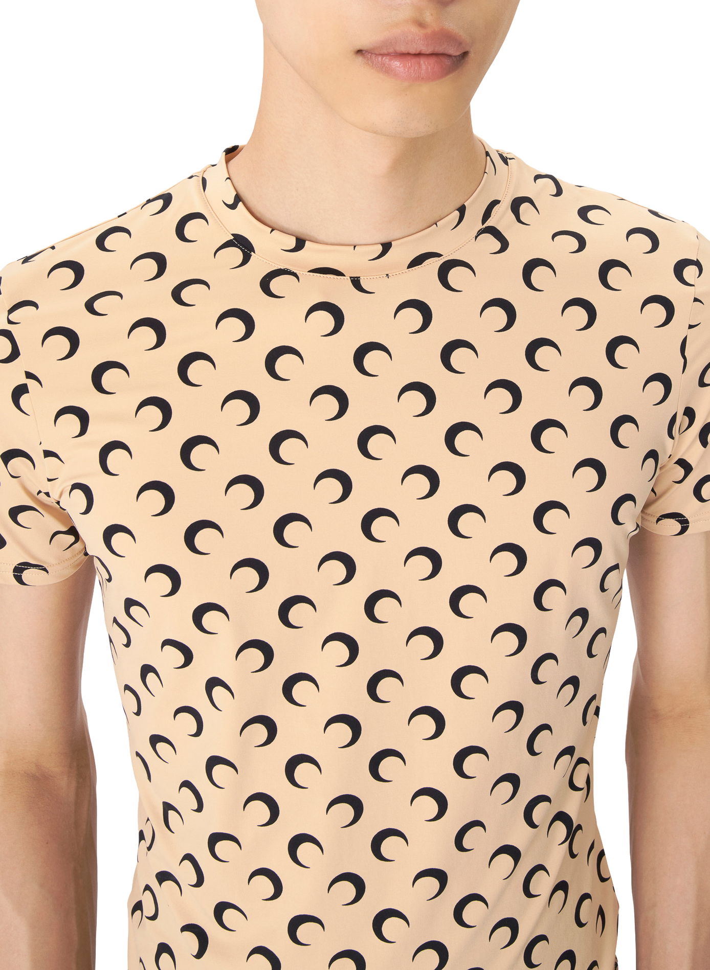 Top en jersey imprimé moon à col rond et manches courtes unisexe MARINE SERRE Beige