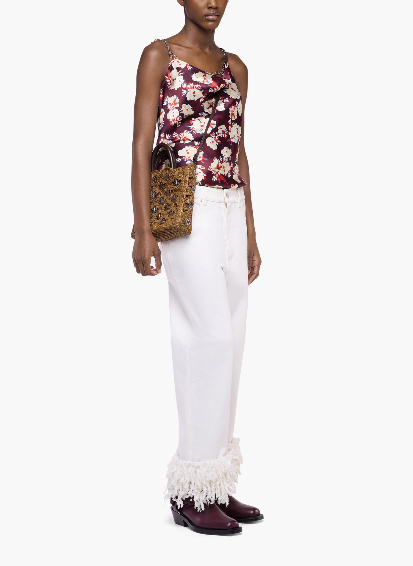 Top à motif floral en satin de soie RABANNE Violet