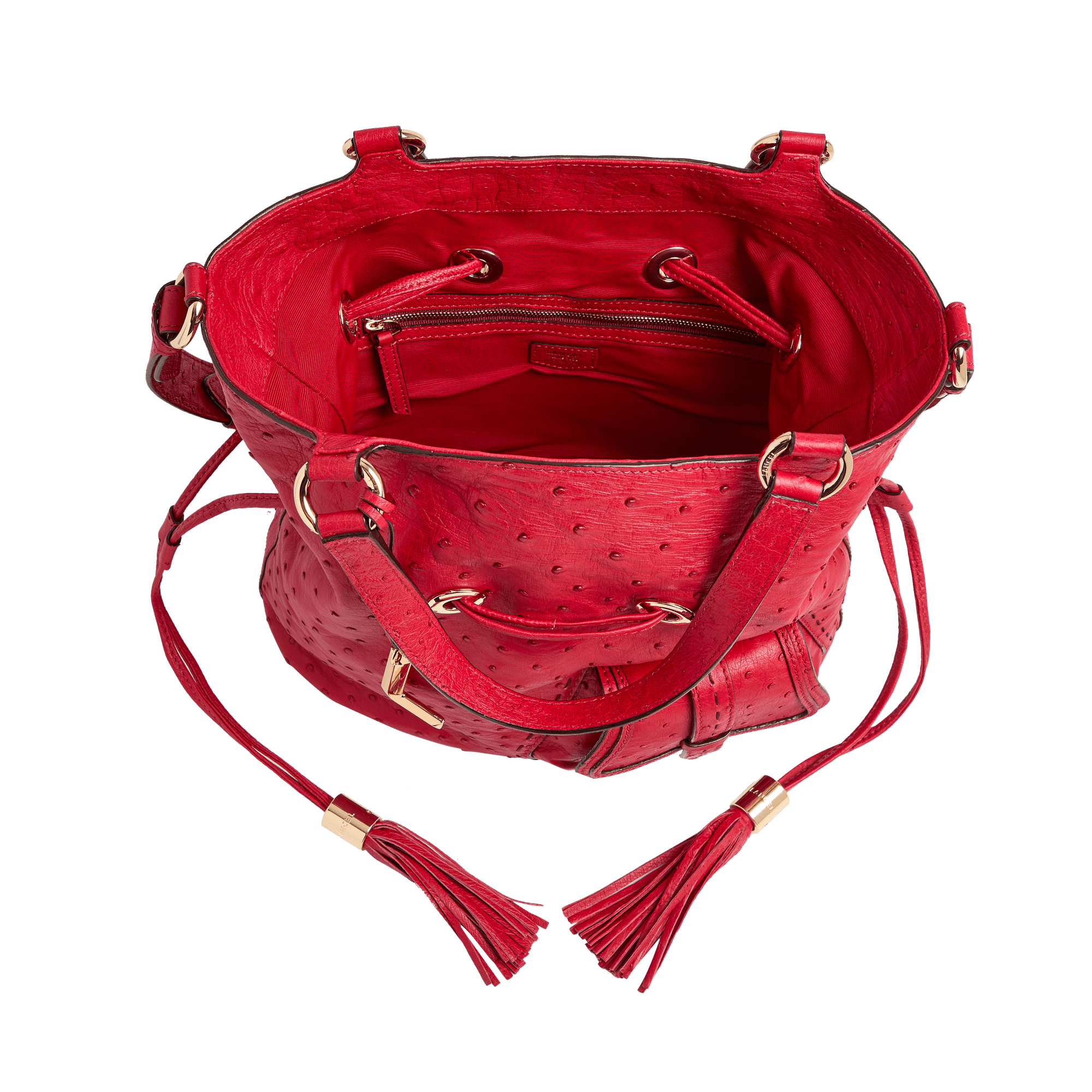 Handtas eerste flirt capsule 150 jaar in struisvogelleer en koeienleer LANCEL Rood