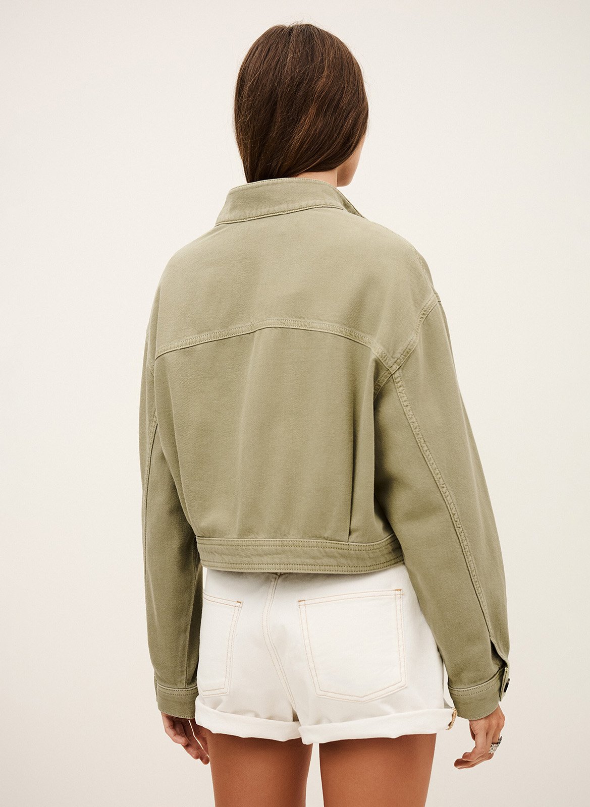 Veste courte ample en denim rallo BA&SH Kaki