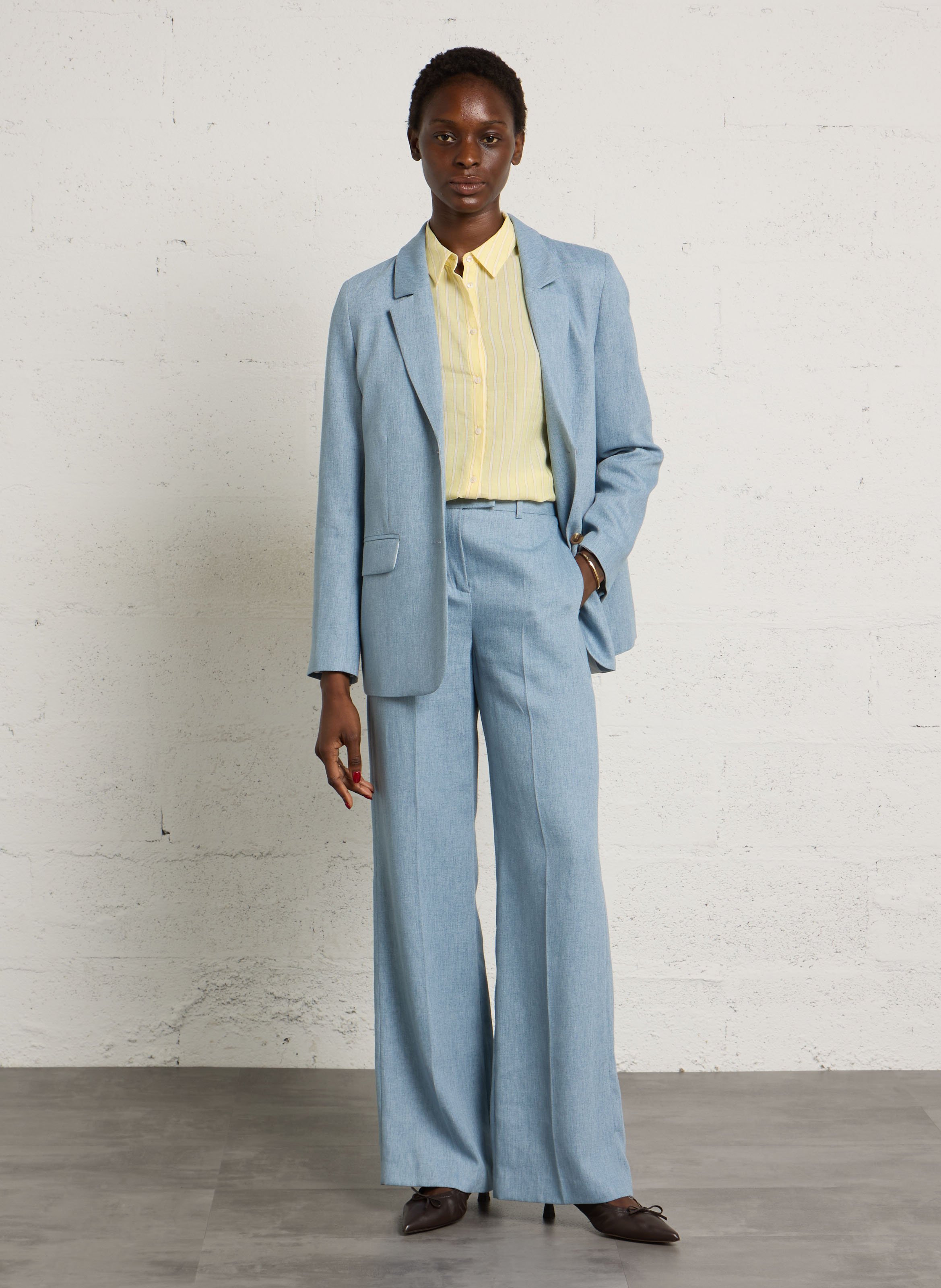 Pantalon droit en lin mélangé layla MAISON 123 Bleu