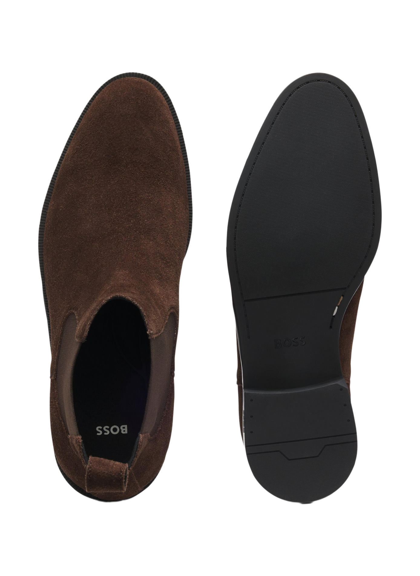 Botines de cuero de gamuza con inserciones elásticas. BOSS Marrón