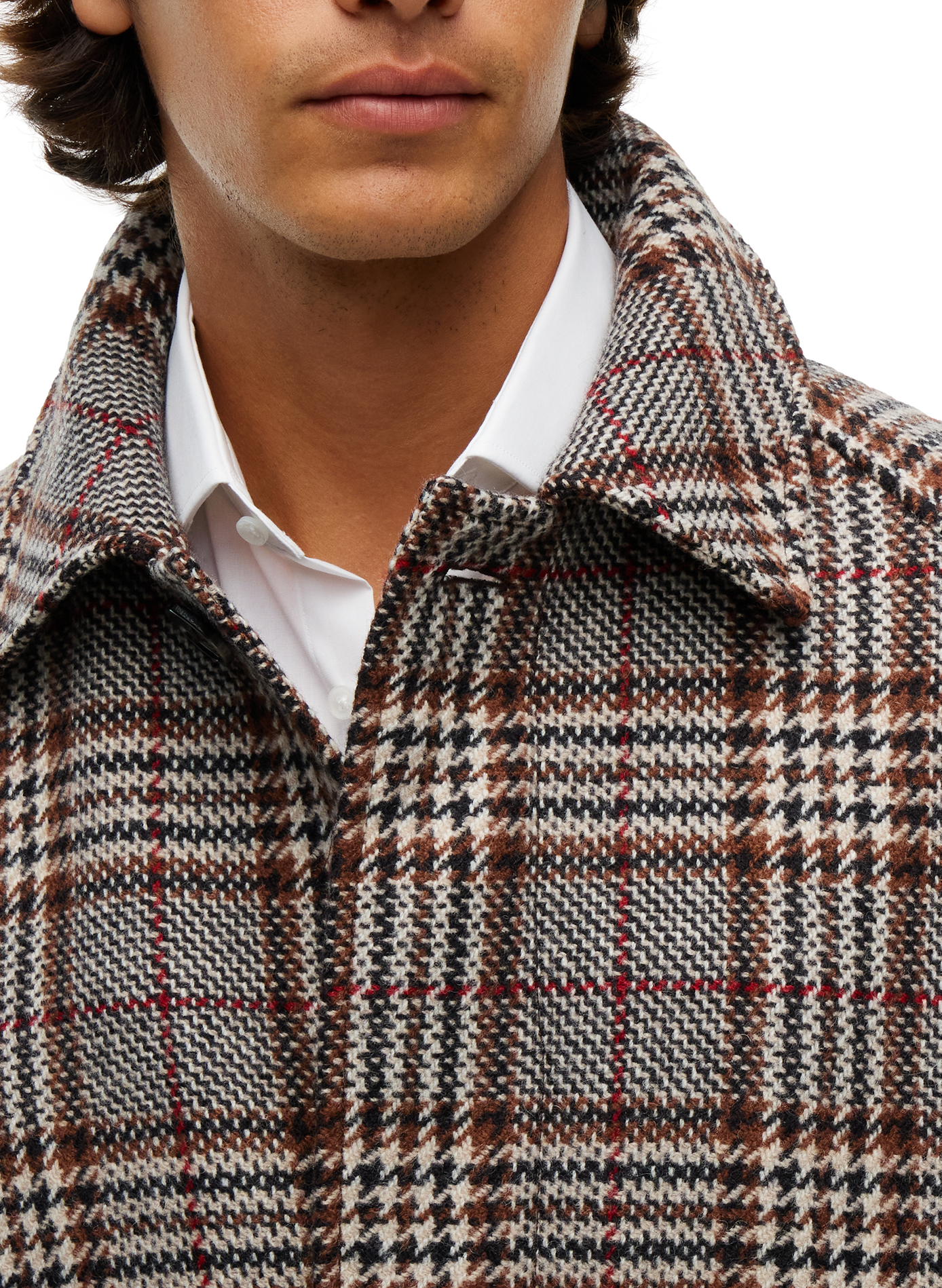 Manteau mi-long à carreaux en laine TOMMY HILFIGER Brown
