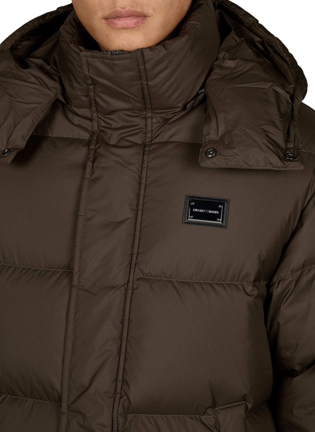 Recht gewatteerde jas met capuchon EMPORIO ARMANI Kaki
