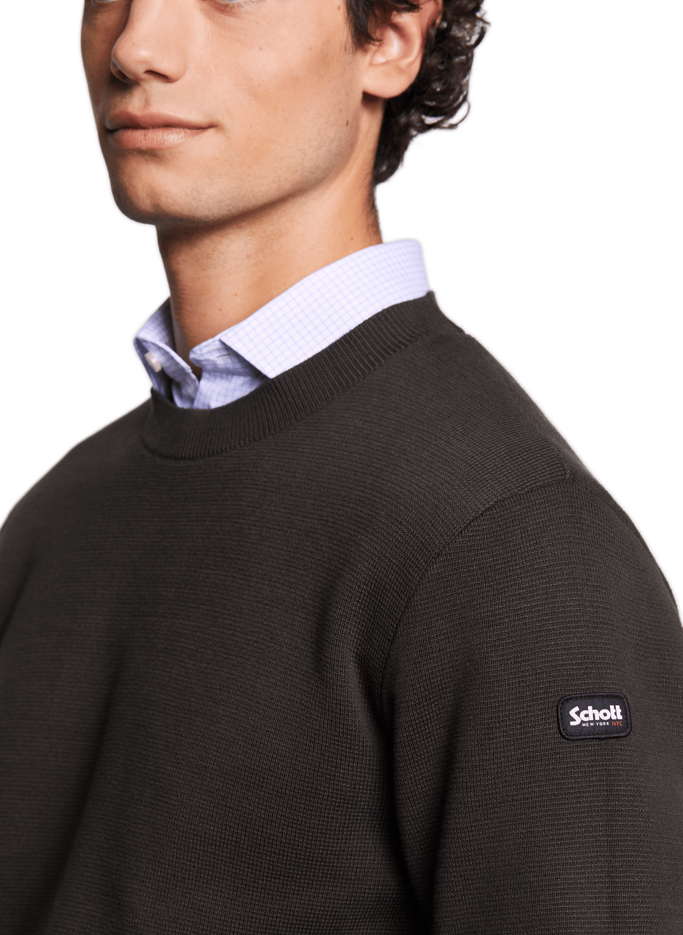 Pull en coton  SCHOTT Kaki