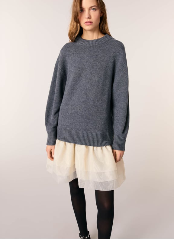 Robe courte col rond en laine mélangée Gris by MAJE MAJE Robe courte col rond en laine mélangée Gris