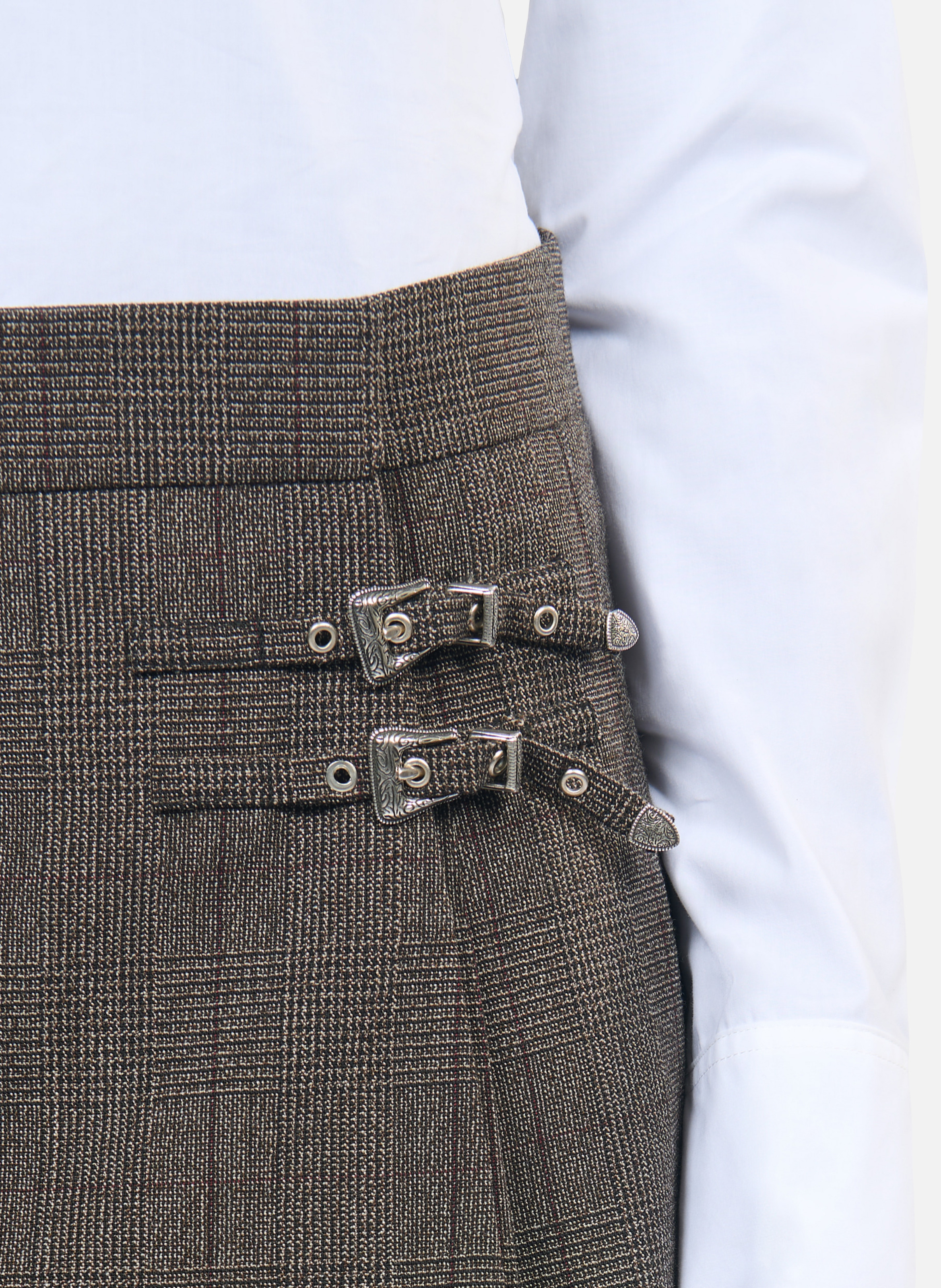 Jupe portefeuille courte prince de galles plissée en laine THE KOOPLES Marron