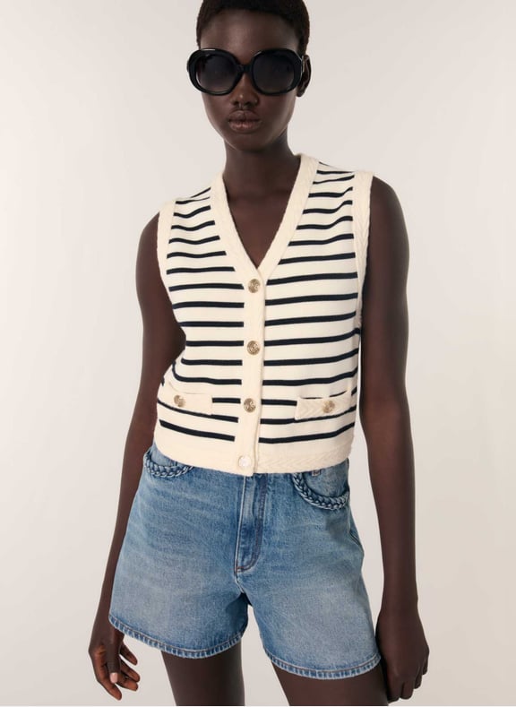 Cardigan droit à col v Bleu by MAJE MAJE Cardigan droit à col v Bleu