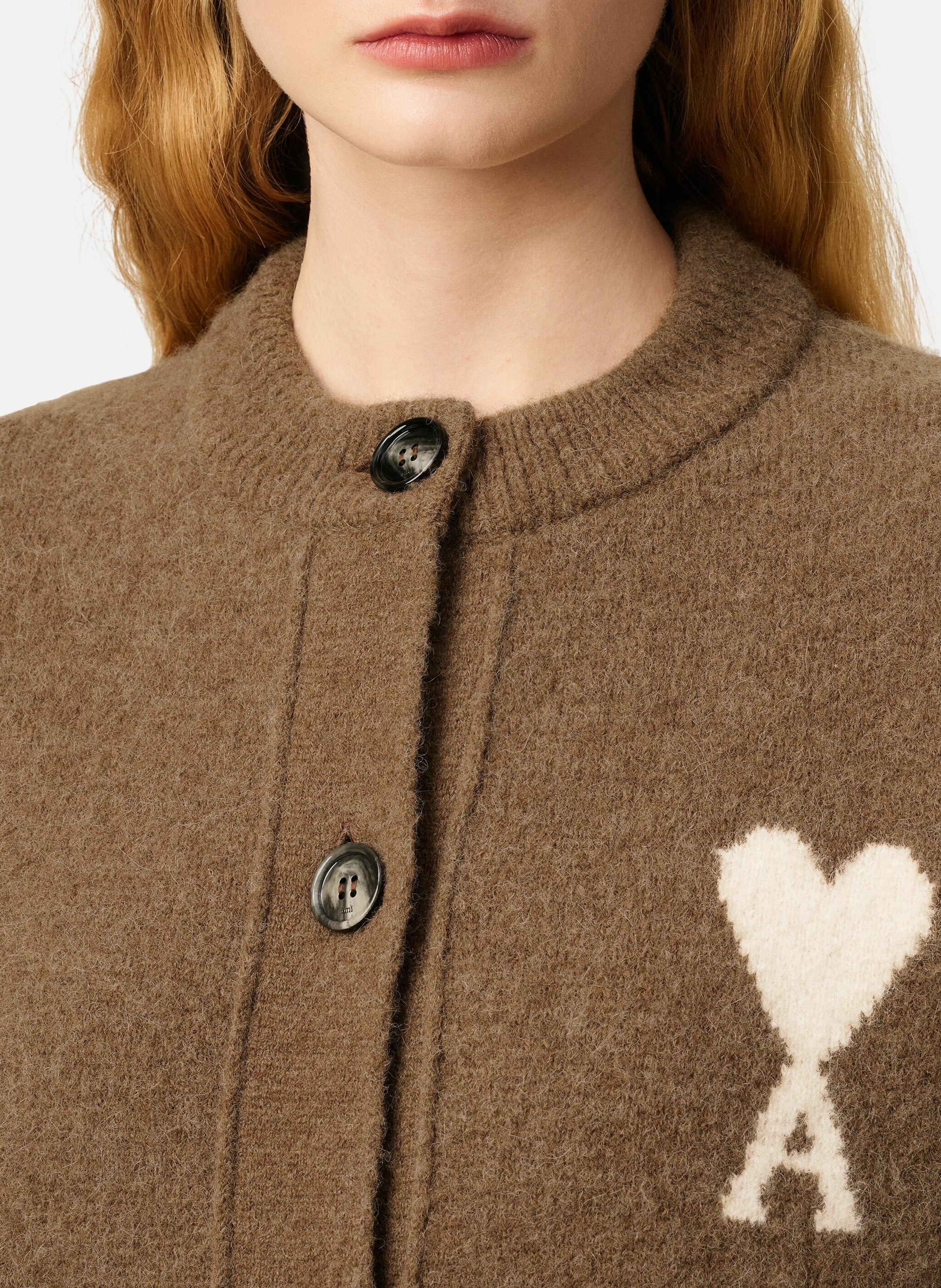 Cardigan ami de coeur en alpaga unisexe AMI PARIS Marron