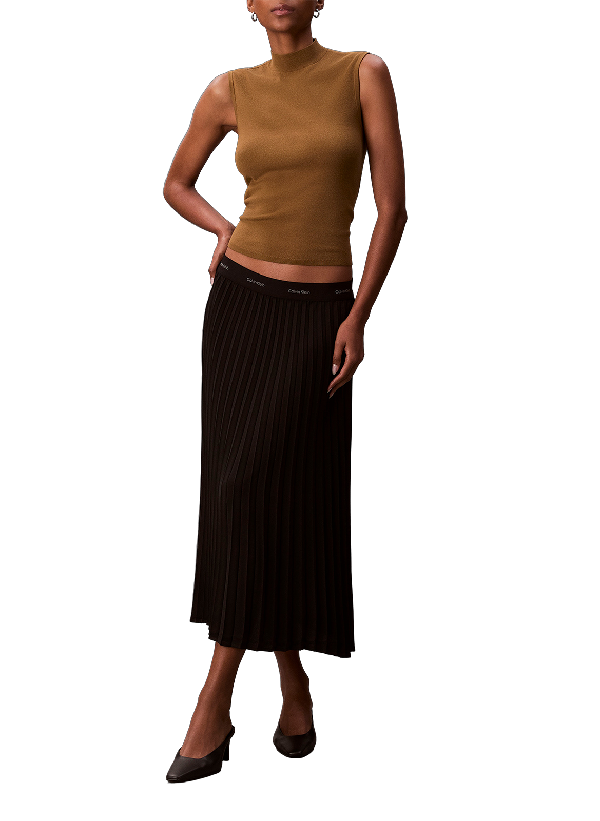 Pleated mid-length crepe skirt CALVIN KLEIN Black