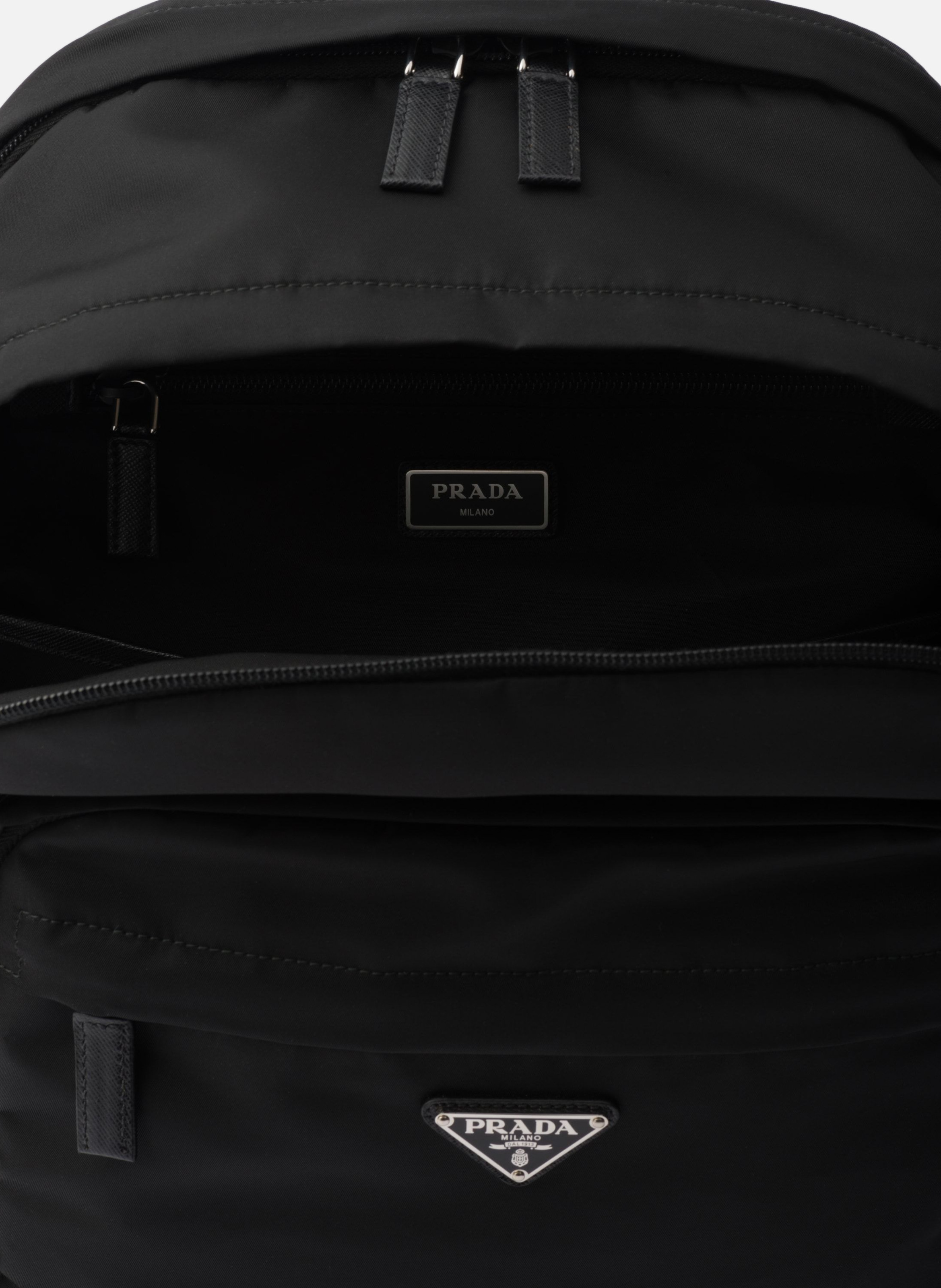 Sac à dos en re-nylon et cuir saffiano PRADA Noir