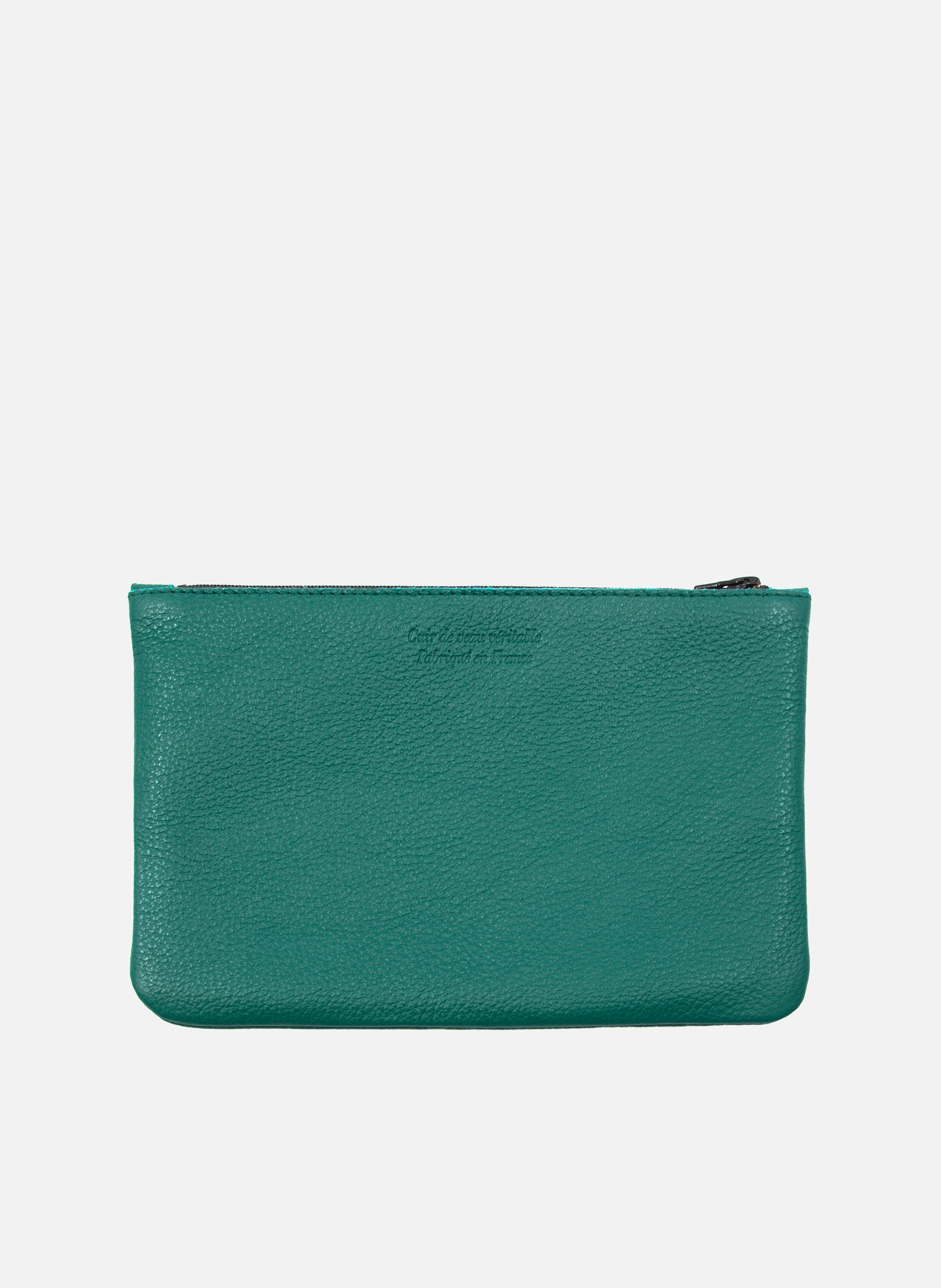 Pochette cuir grainé JULES & JENN Vert